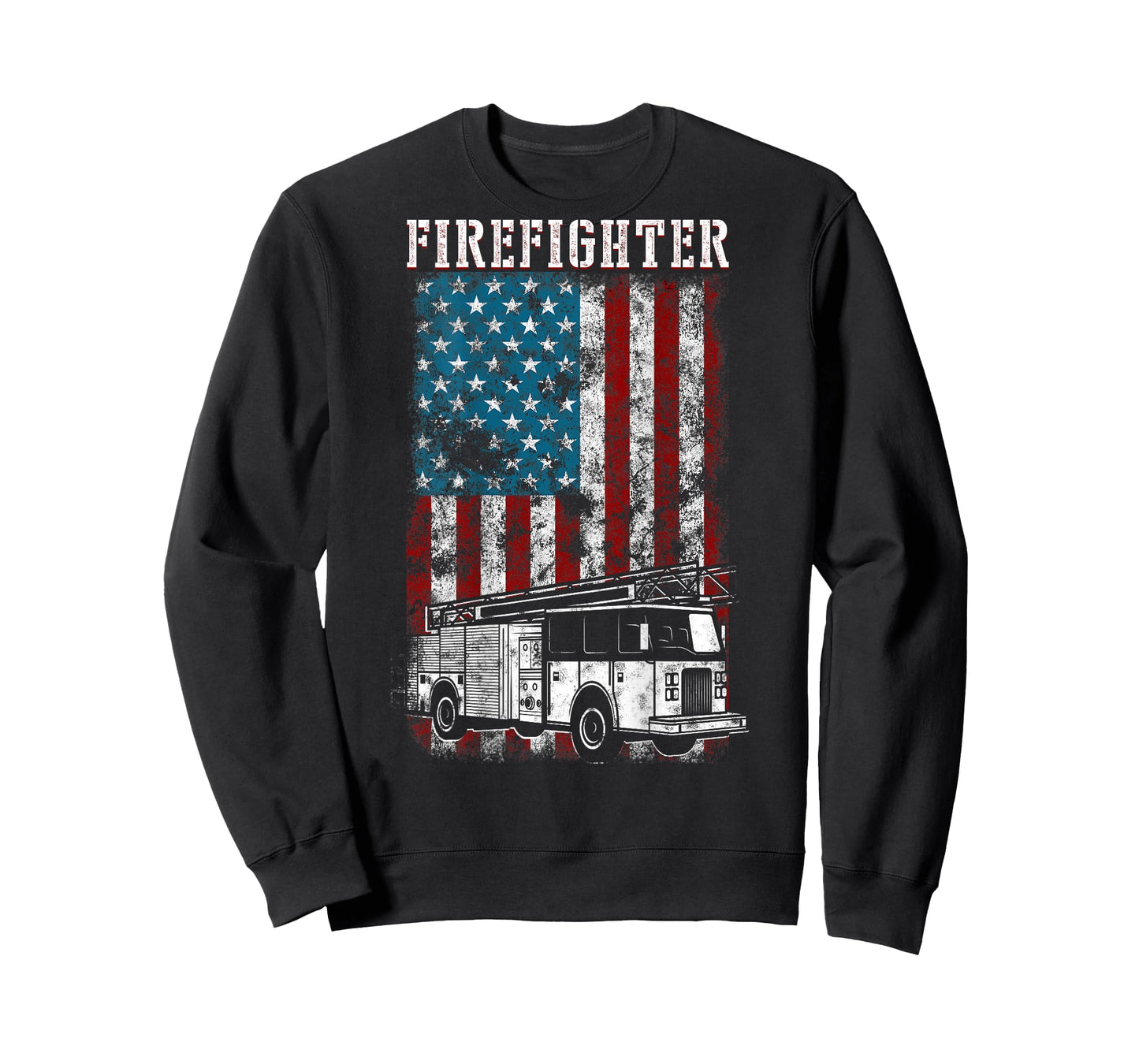 Fireman fire truck Distressed Firefighter American Flag T-Shirt