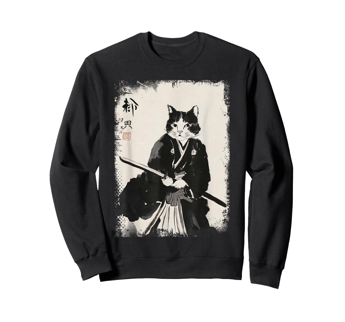 Cat Samurai Warrior Vintage Ukiyo-e Art Japanese Katana T-Shirt