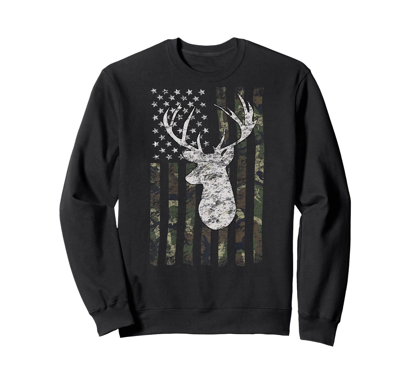 Deer Hunting American Flag Camo Buck Silhouette (on Back) T-Shirt for Women Kids Men