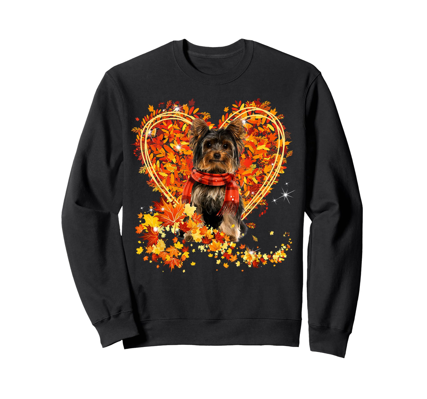Yorkie Hello Autumn Leaves Heart Fall Thanksgiving T-Shirt