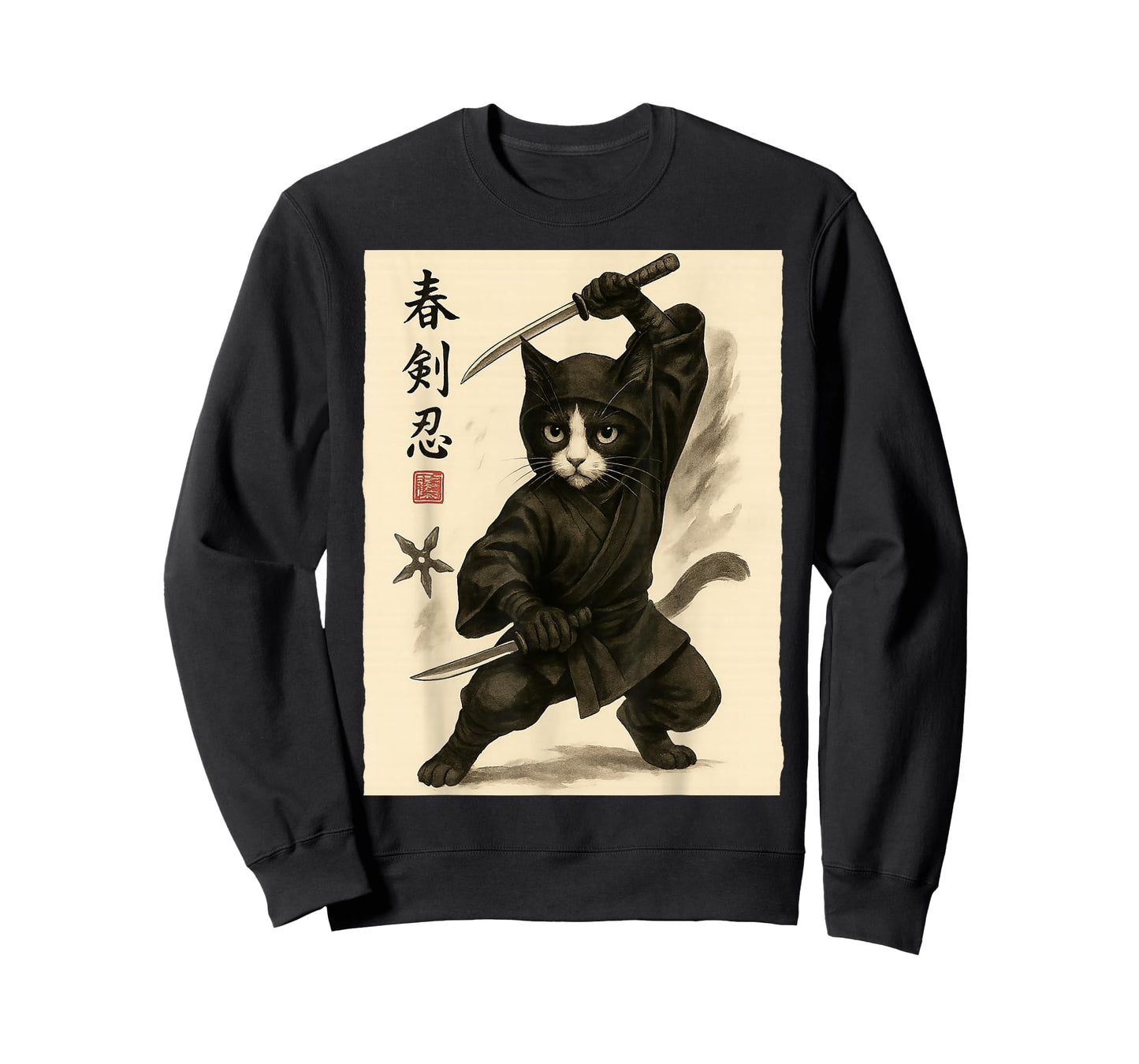 Ninja Cat Vintage Ukiyo-e Warrior Art Graphic Cat Art T-Shirt