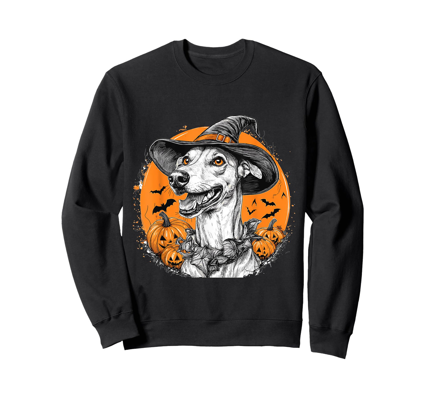 Greyhound Dog Whitch Hat Halloween Pumpkin Spooky Happy T-Shirt
