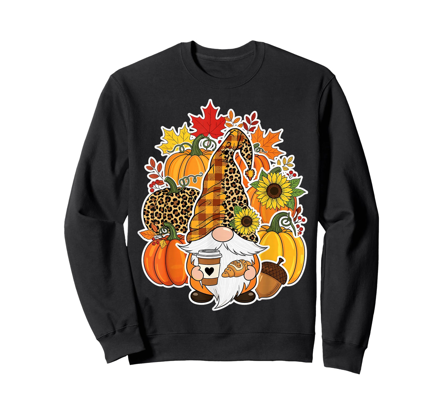Gnome with Coffee Leopard Pumpkin Fall Harvest Vibes T-Shirt