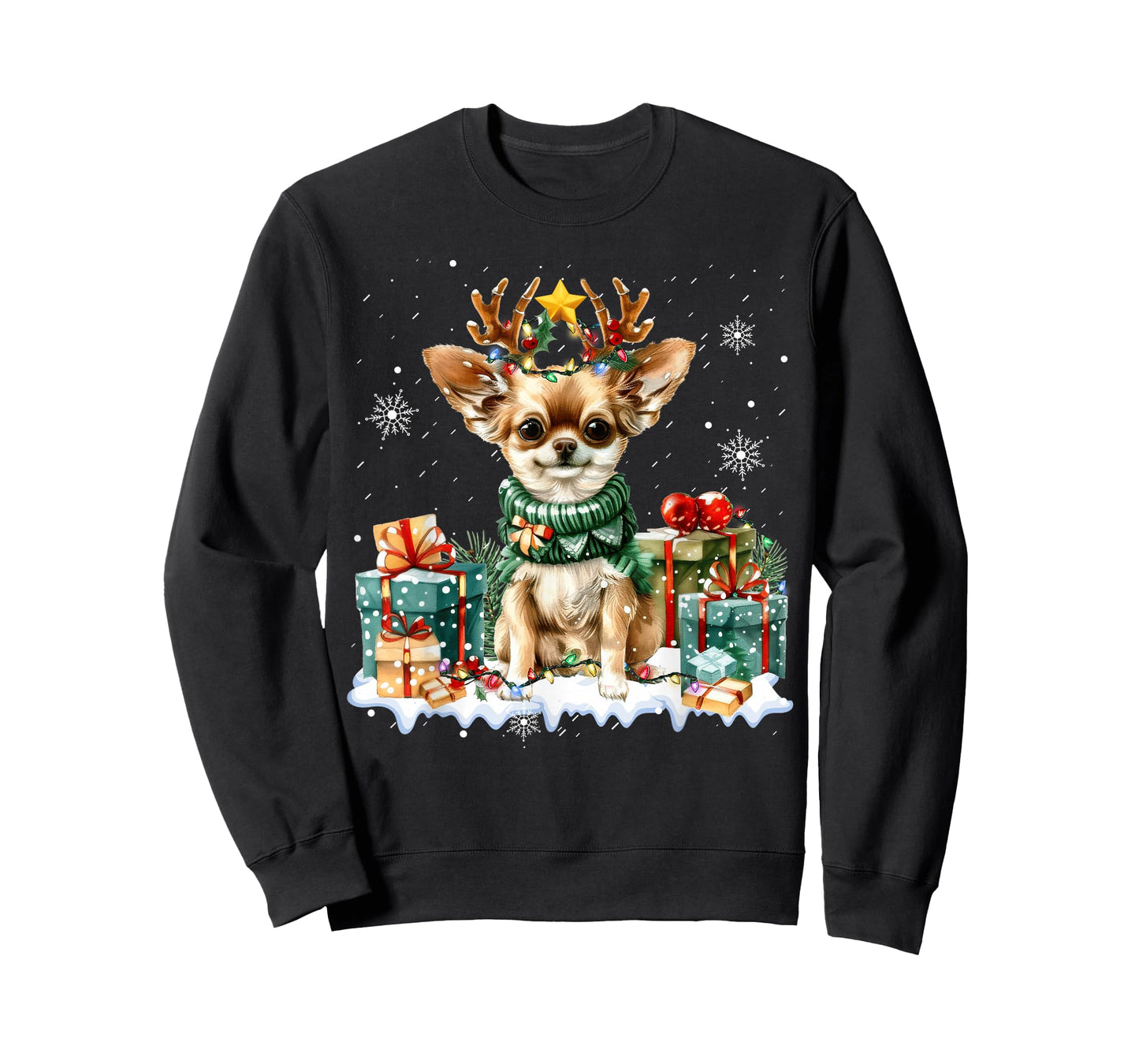 Reindeer Dog Christmas Lights Chihuahua Santa Hat Xmas Funny T-Shirt