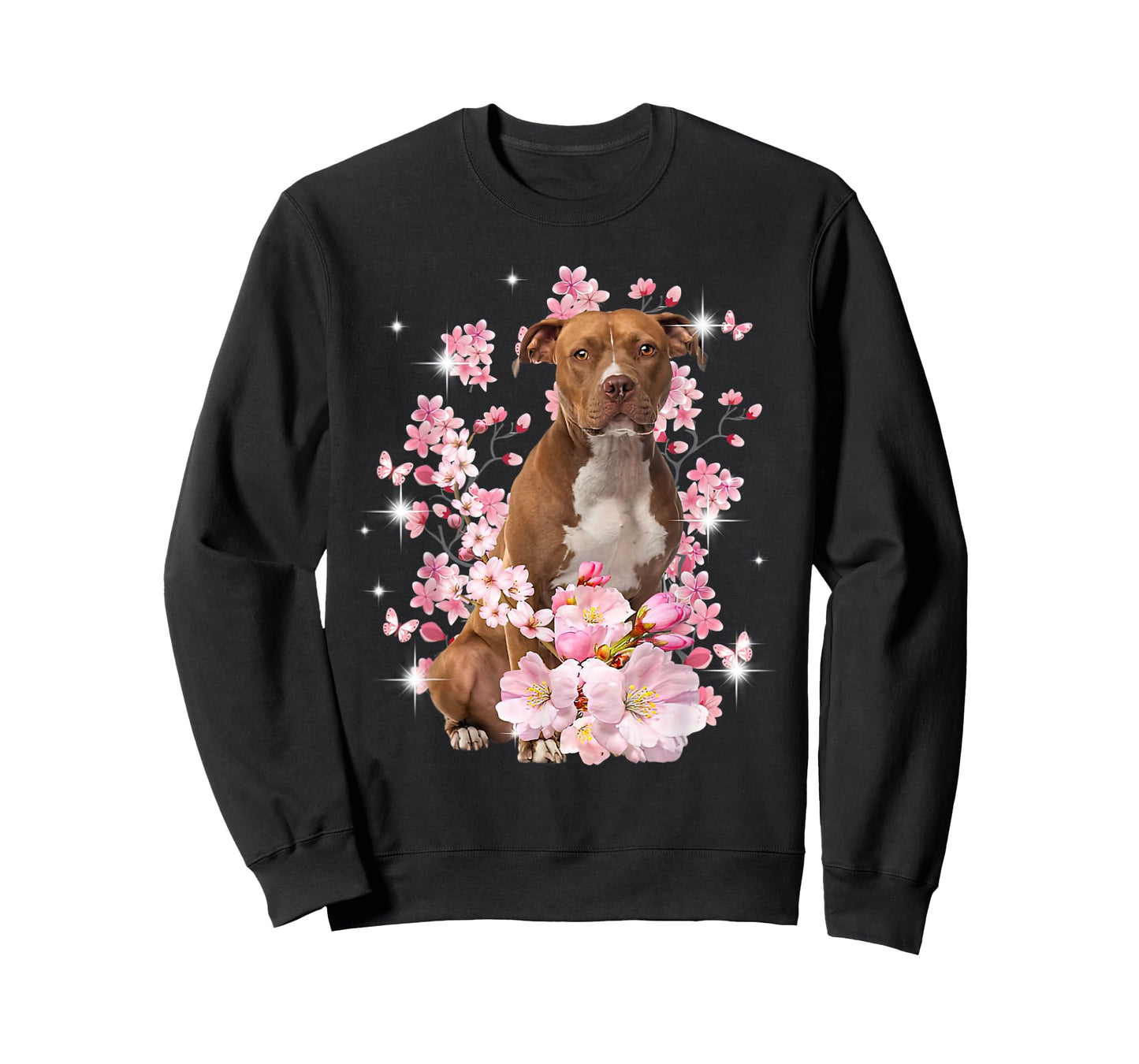 Pitbull Dog Japanese Cherry Blossom Sakura Flower T-Shirt