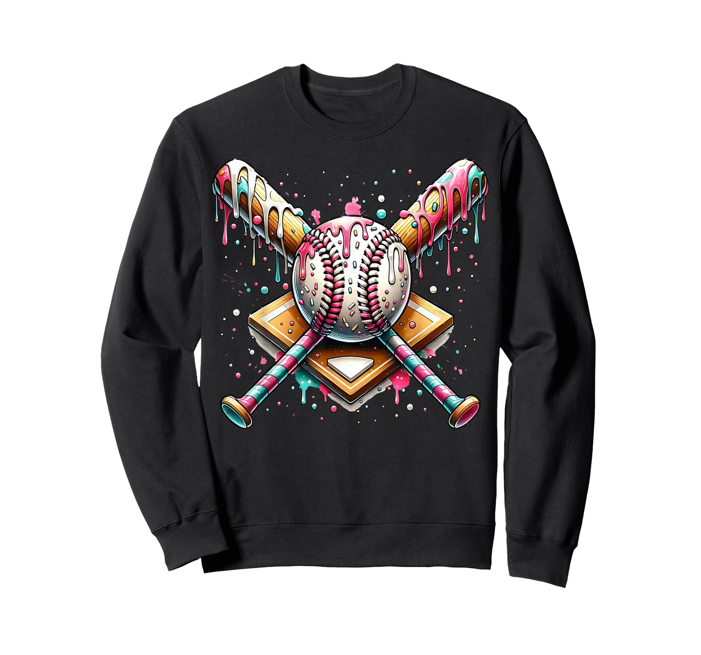 Baseball Home Plate Ice Cream Drip Baseball with Sprinkles T-Shirt