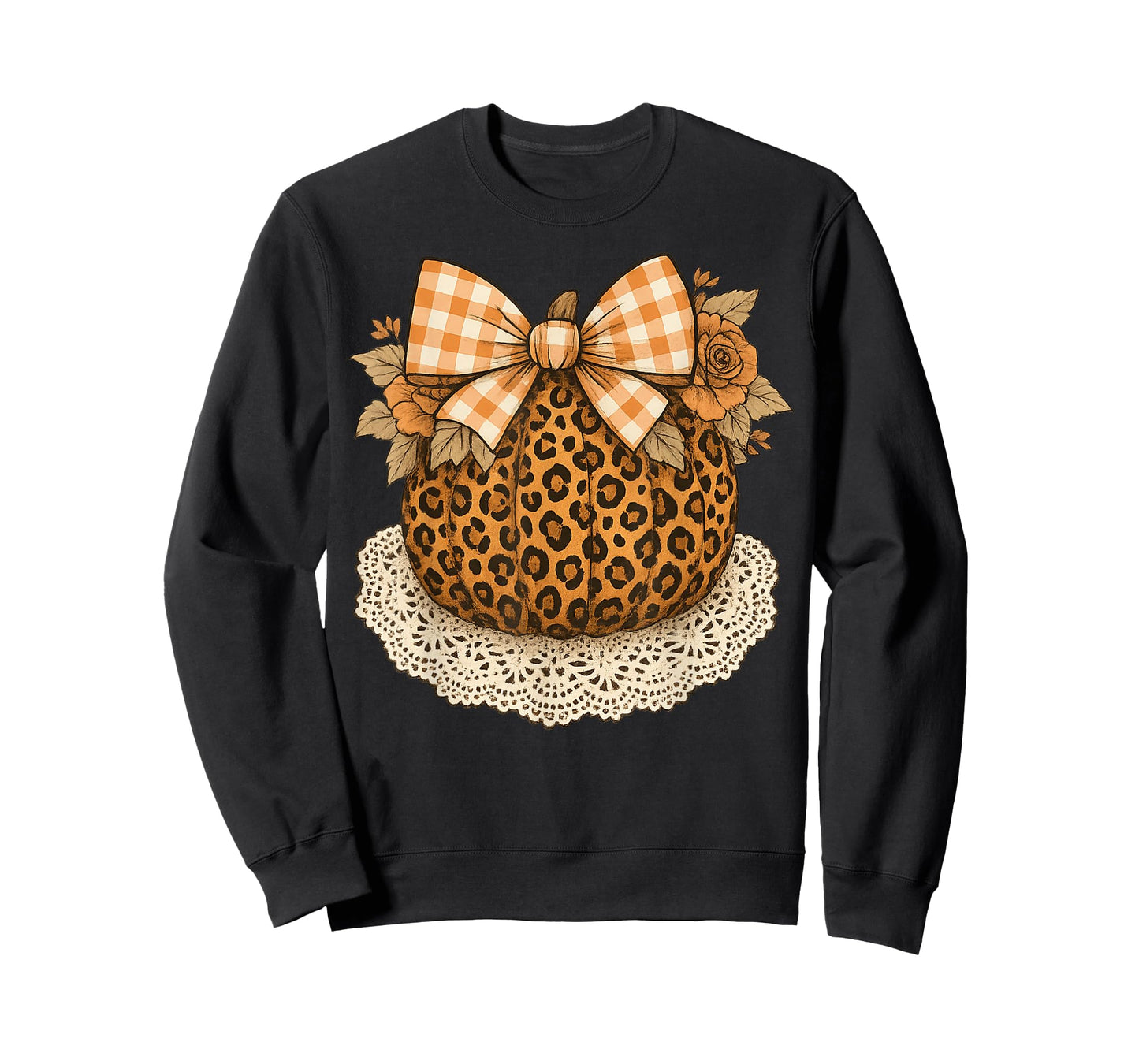 Pumpkin Leopard Thanksgiving Coquette Bow Autumn Fall Leaves T-Shirt