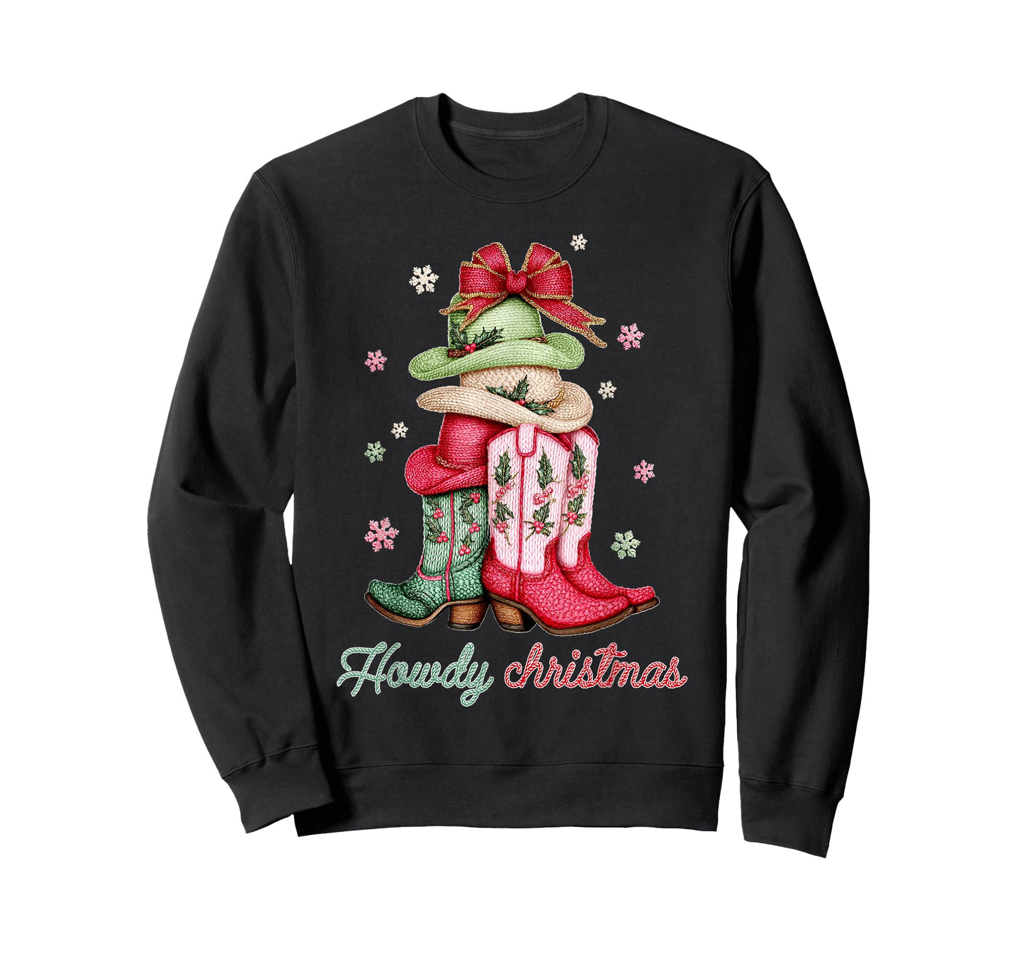 Howdy Christmas Crochet Boots Western Cowboy Xmas Holiday T-Shirt