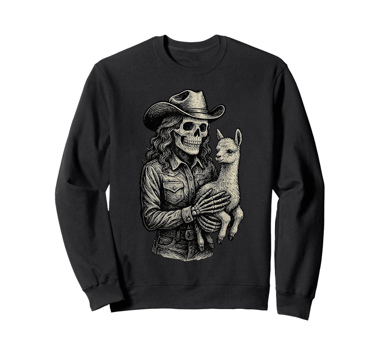 Skeleton Cowgirl Llama Cowboy Alt Goth Skull Western Gothic T-Shirt