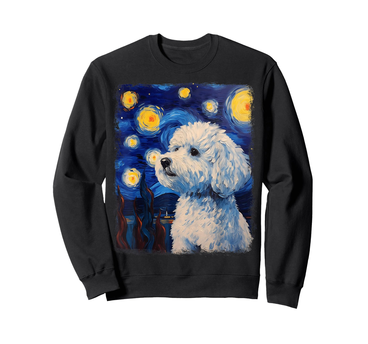 Bichon Frise Dog Starry Night Painting T-Shirt