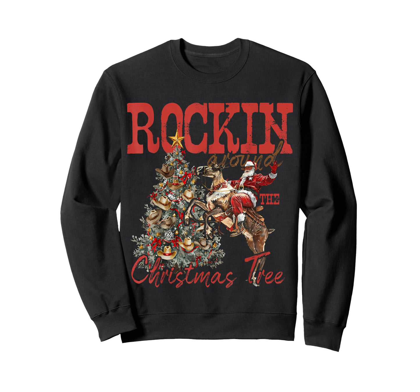 Rockin' Around Christmas Cowboy Tree Santa Ride Horse Pajama T-Shirt