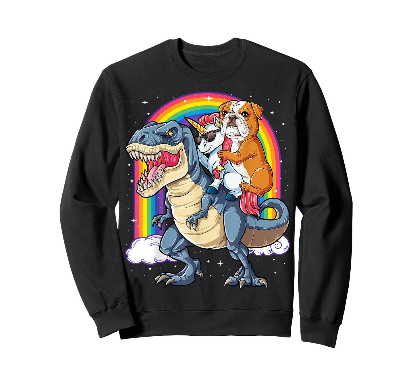 English Bulldog Unicorn Riding Dinosaur T-rex Gifts Girls T-Shirt