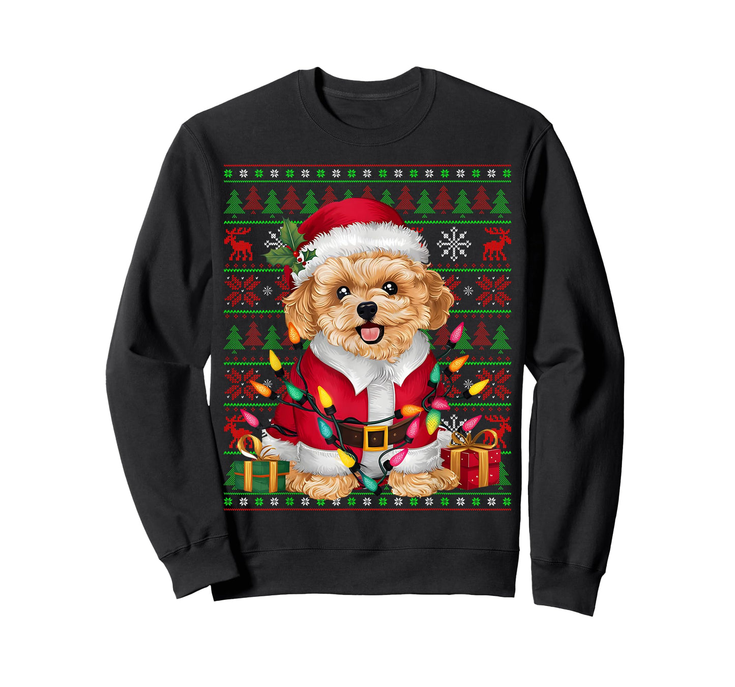 Maltipoo Dog Xmas Lights Ugly Santa Maltipoo Christmas T-Shirt