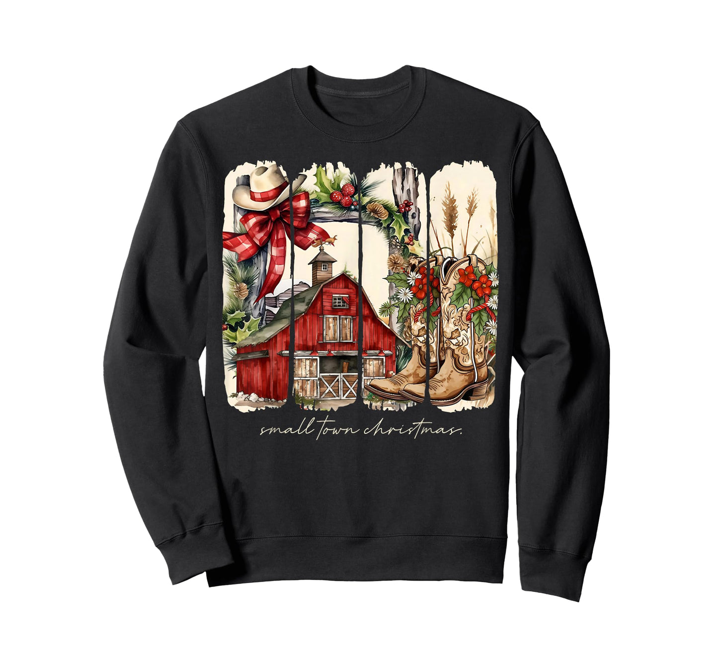 Small Town Christmas Western Cowboy Boots Coquette Bow Xmas T-Shirt