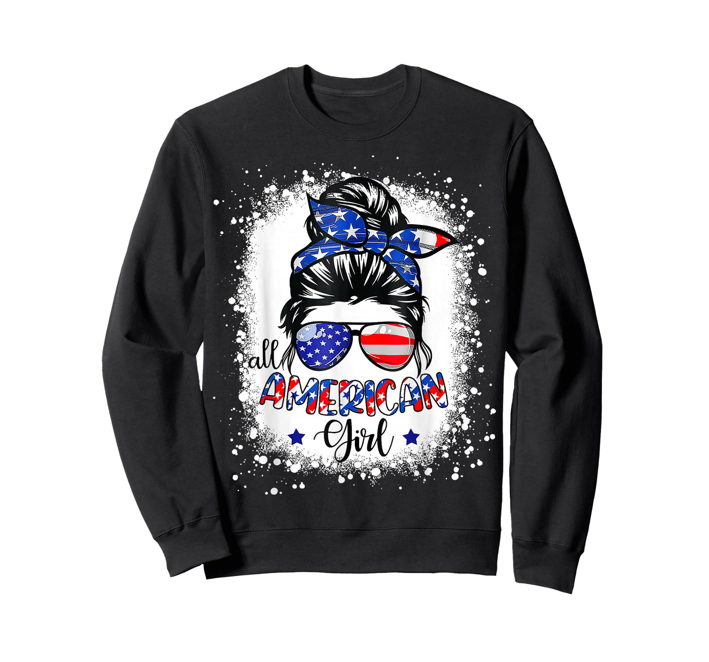All American Girl Shirt USA Flag 4th July Women Kid Bleached T-Shirt