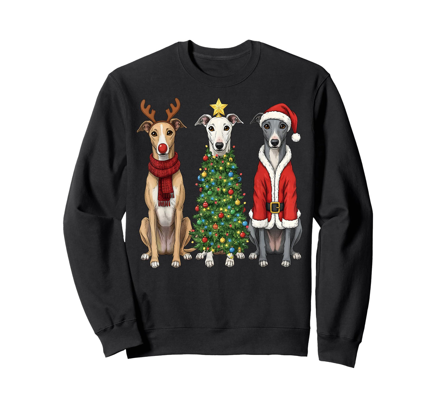 Retro Christmas Greyhound Santa Reindeer Dog Lover T-Shirt