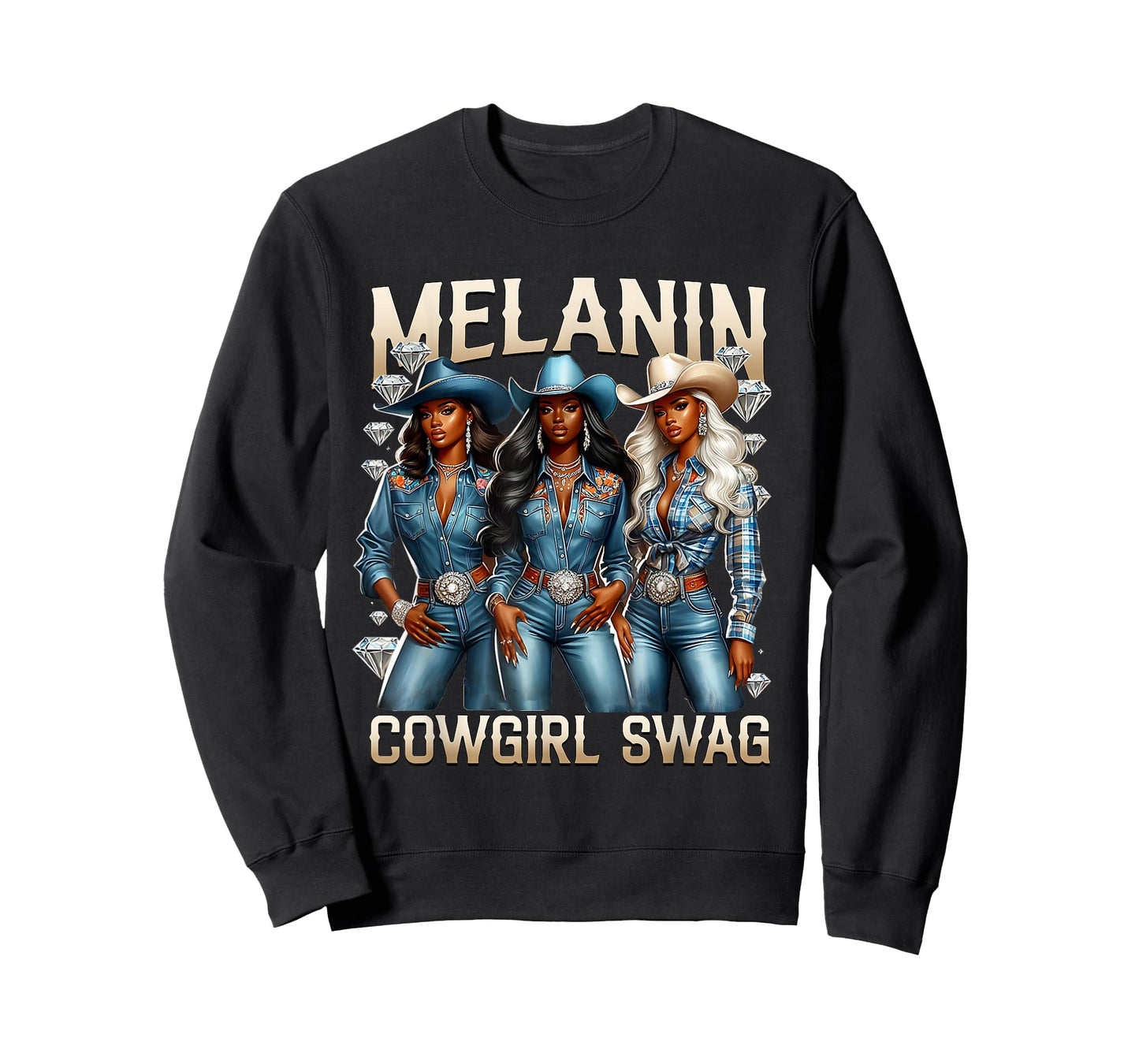 Black Cowgirl Swag Western Rodeo Melanin Denims and Diamond T-Shirt