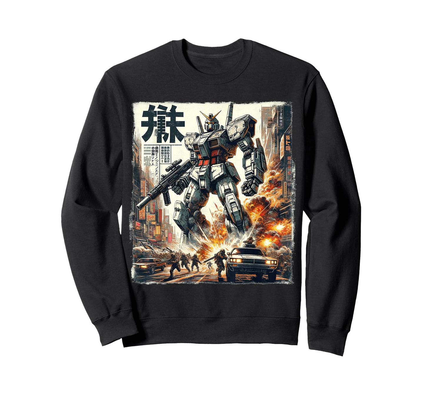 Mech Assault Futuristic Urban Warfare Japanese Battle Art T-Shirt