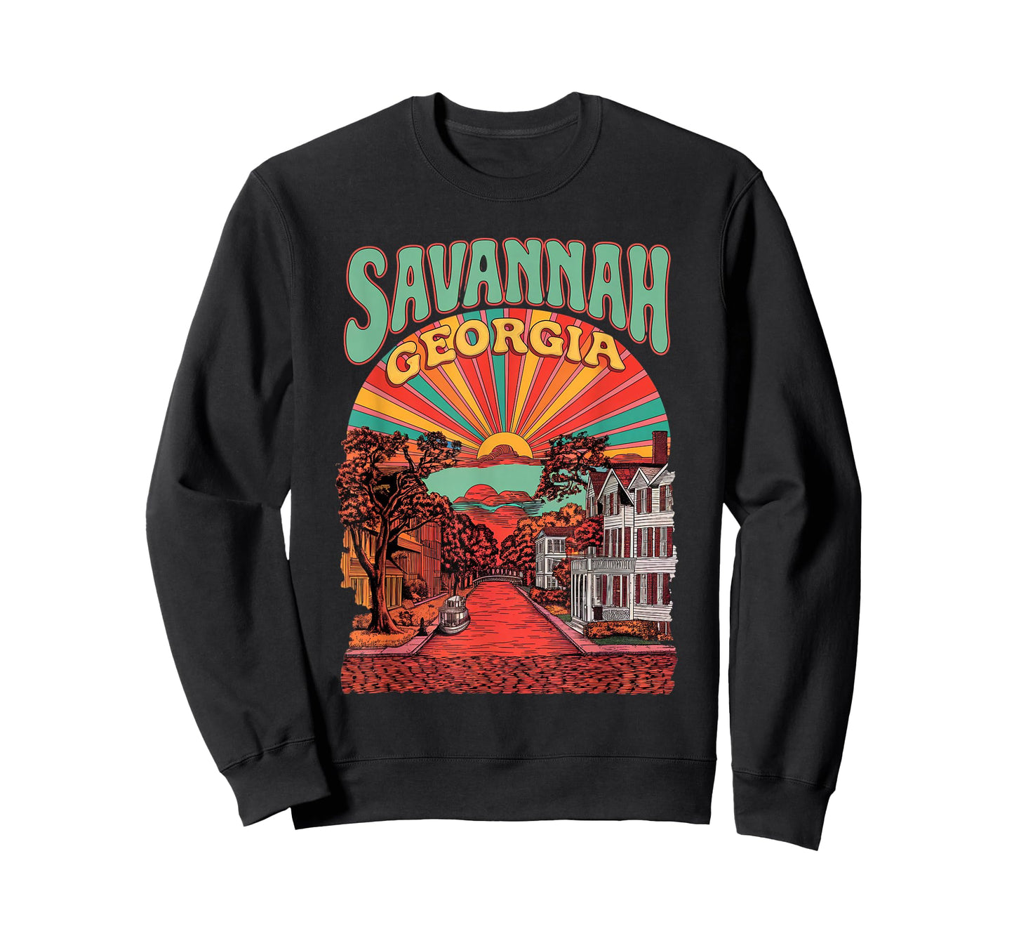 Vintage Savannah Georgia Sunset Skyline Cityscape Retro T-Shirt