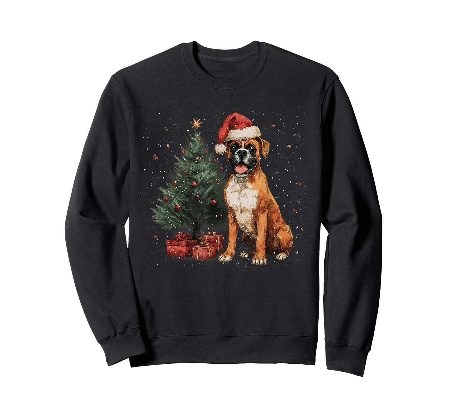 Funny Boxer Christmas Tree Dog Lights Xmas T-Shirt