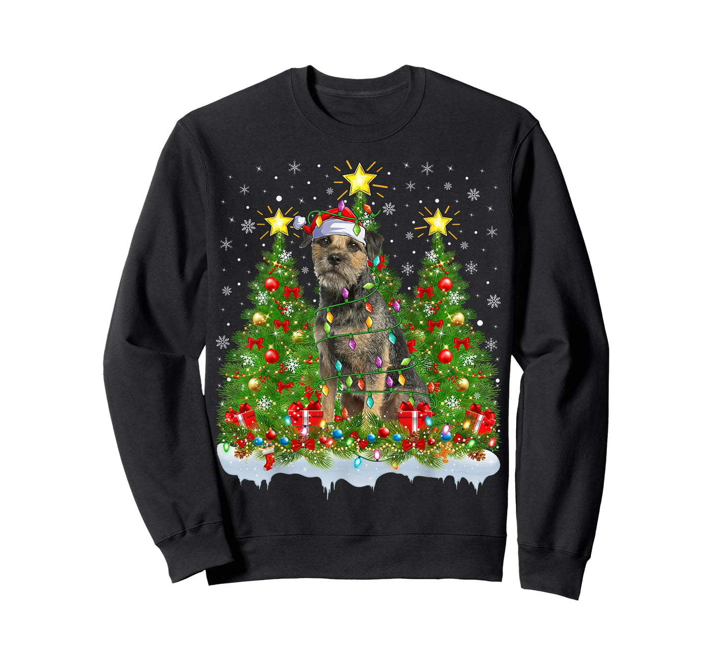 Xmas Tree Decoration Santa Border Terrier Dog Christmas T-Shirt