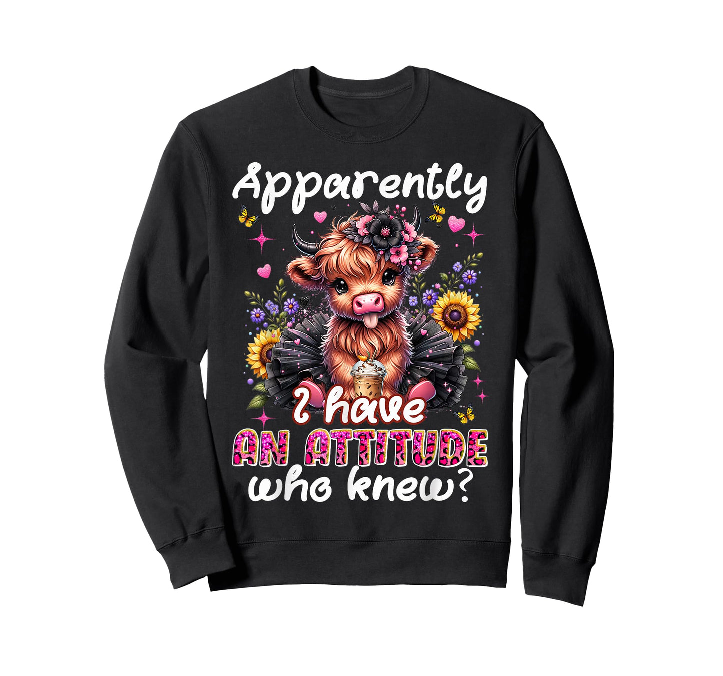 Apparently I Have An Attitude Funny Sarcastic Highland Cow T-Shirt