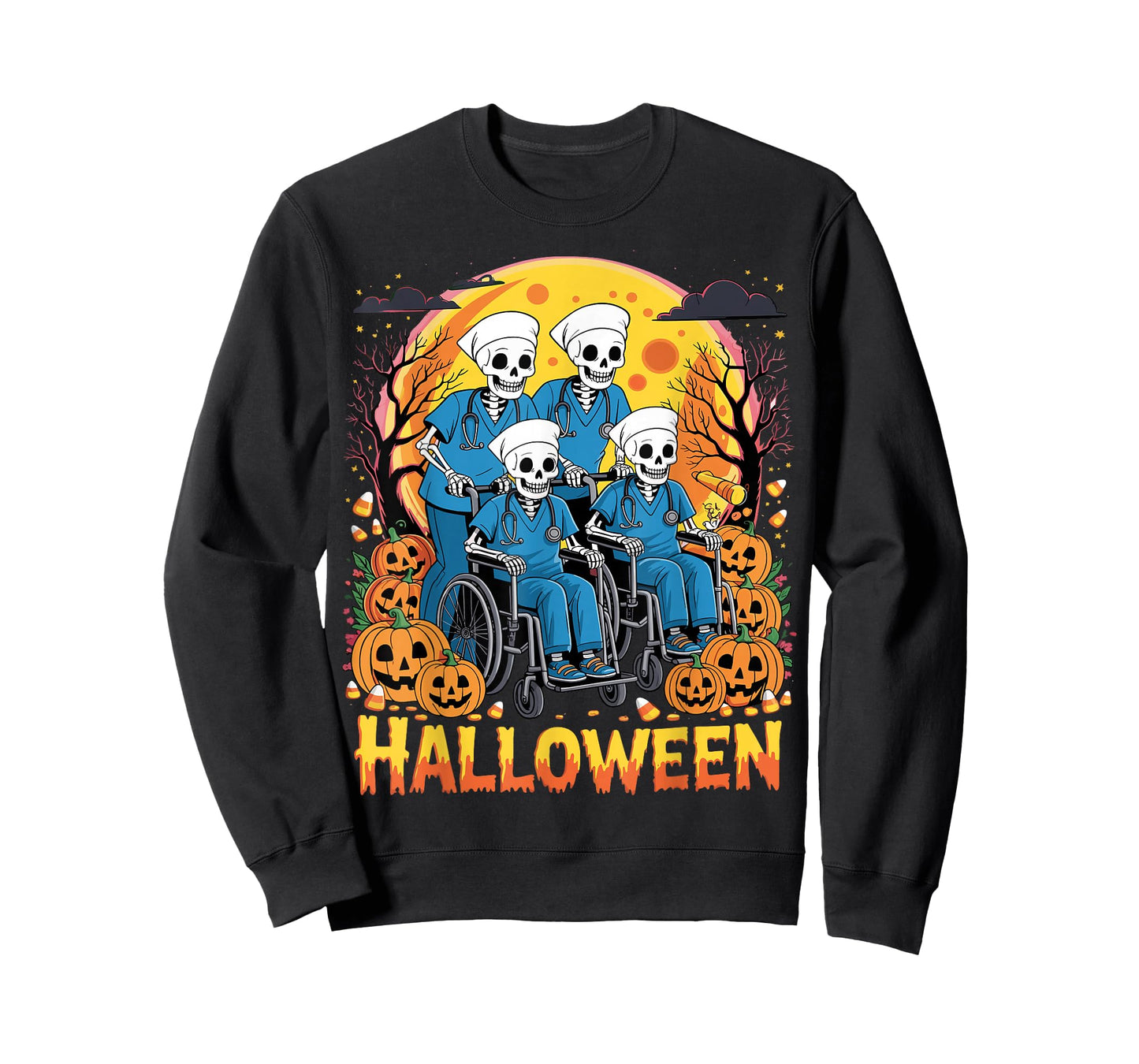 Nurse Skeletons Halloween Healthcare CNA Medical Crew T-Shirt