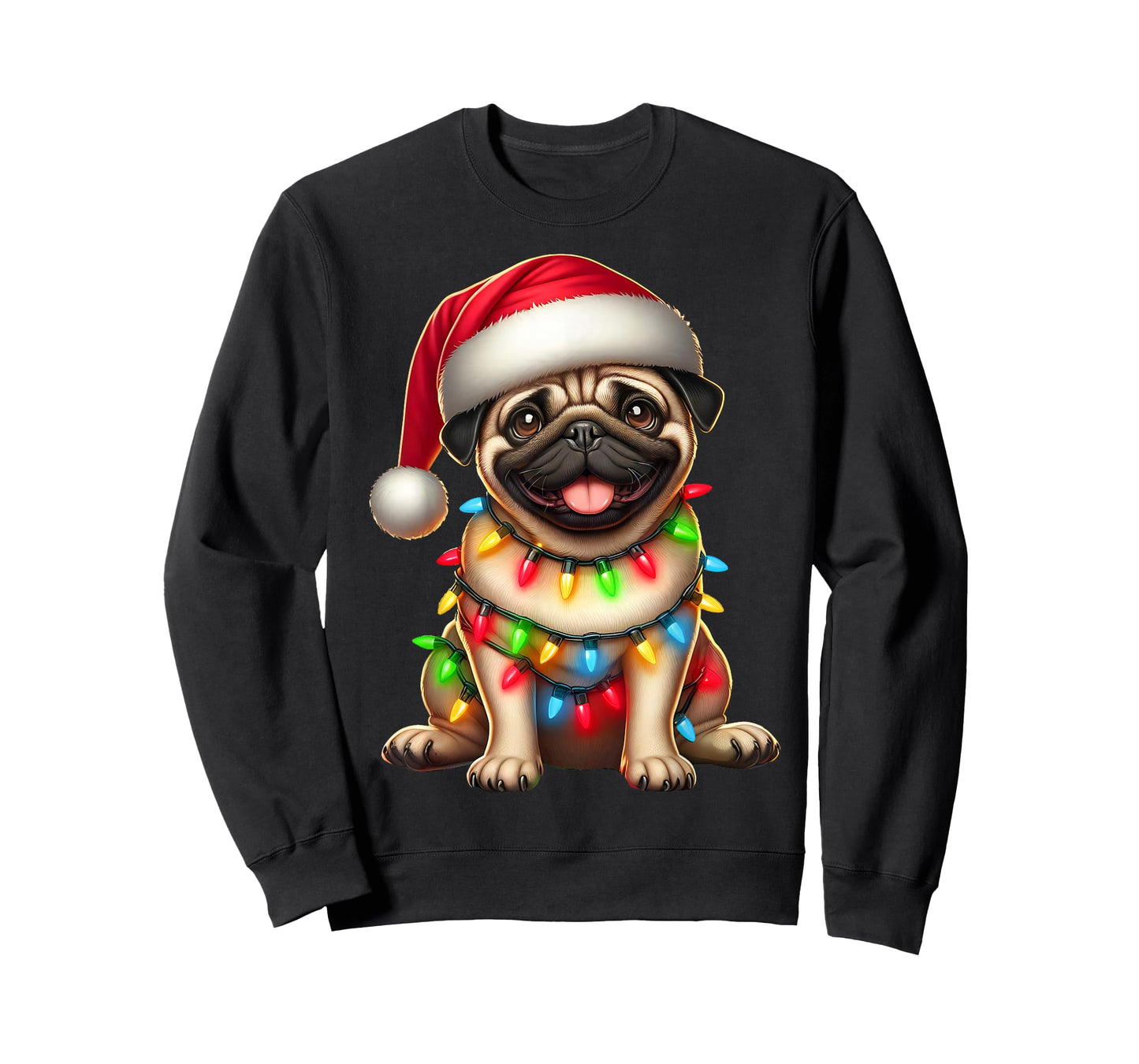 Pug Dog Christmas Tree Lights Santa Xmas Pajama Dog Lover T-Shirt