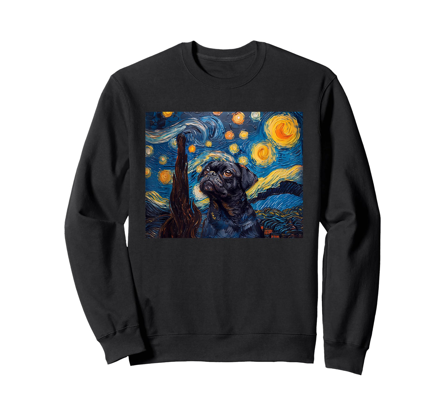 Mens Womens Girls Funny Starry Night Black Pug Lover T-Shirt