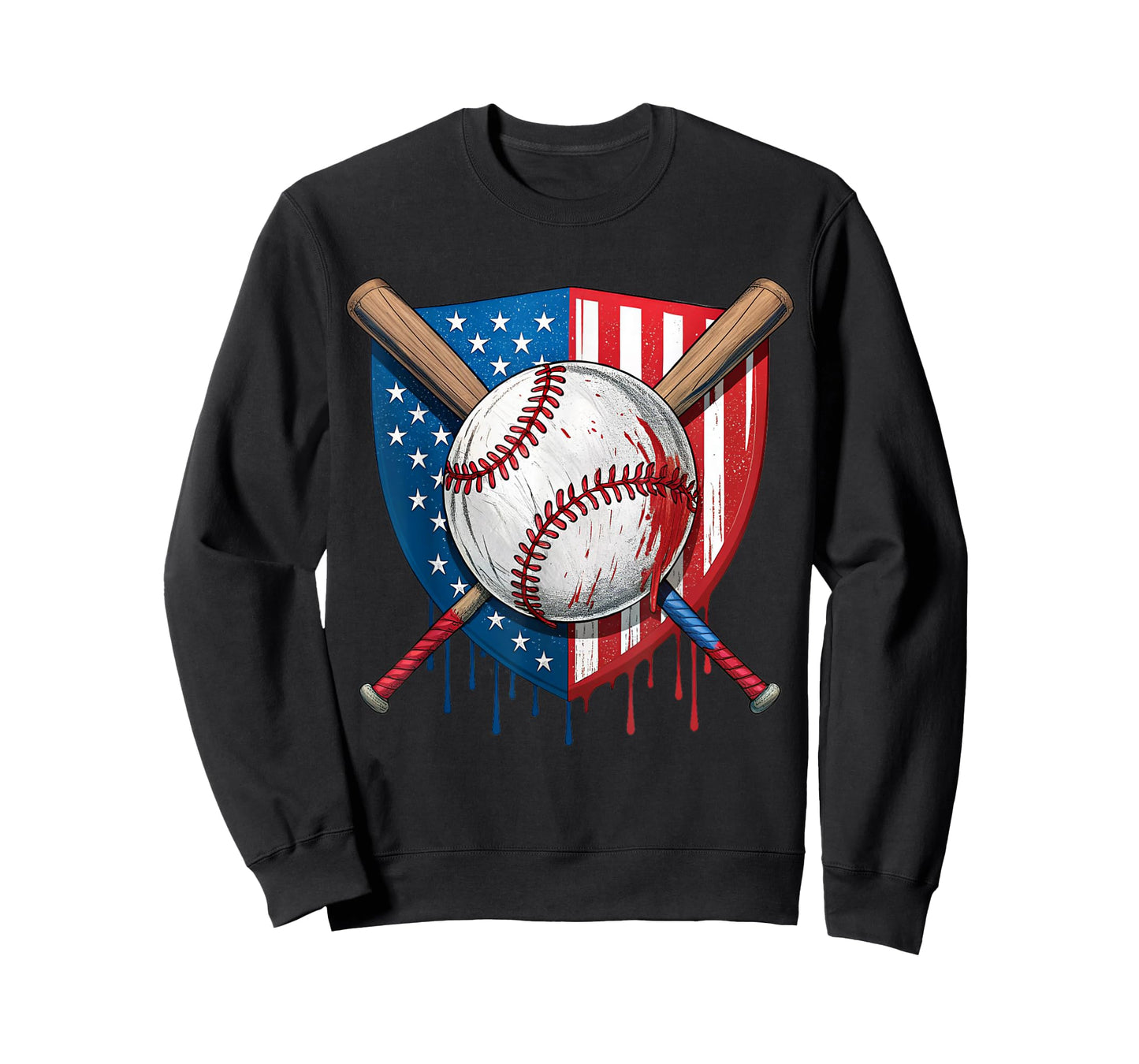 4th of July Baseball Drip Ice Cream Patriotic American Flag T-Shirt
