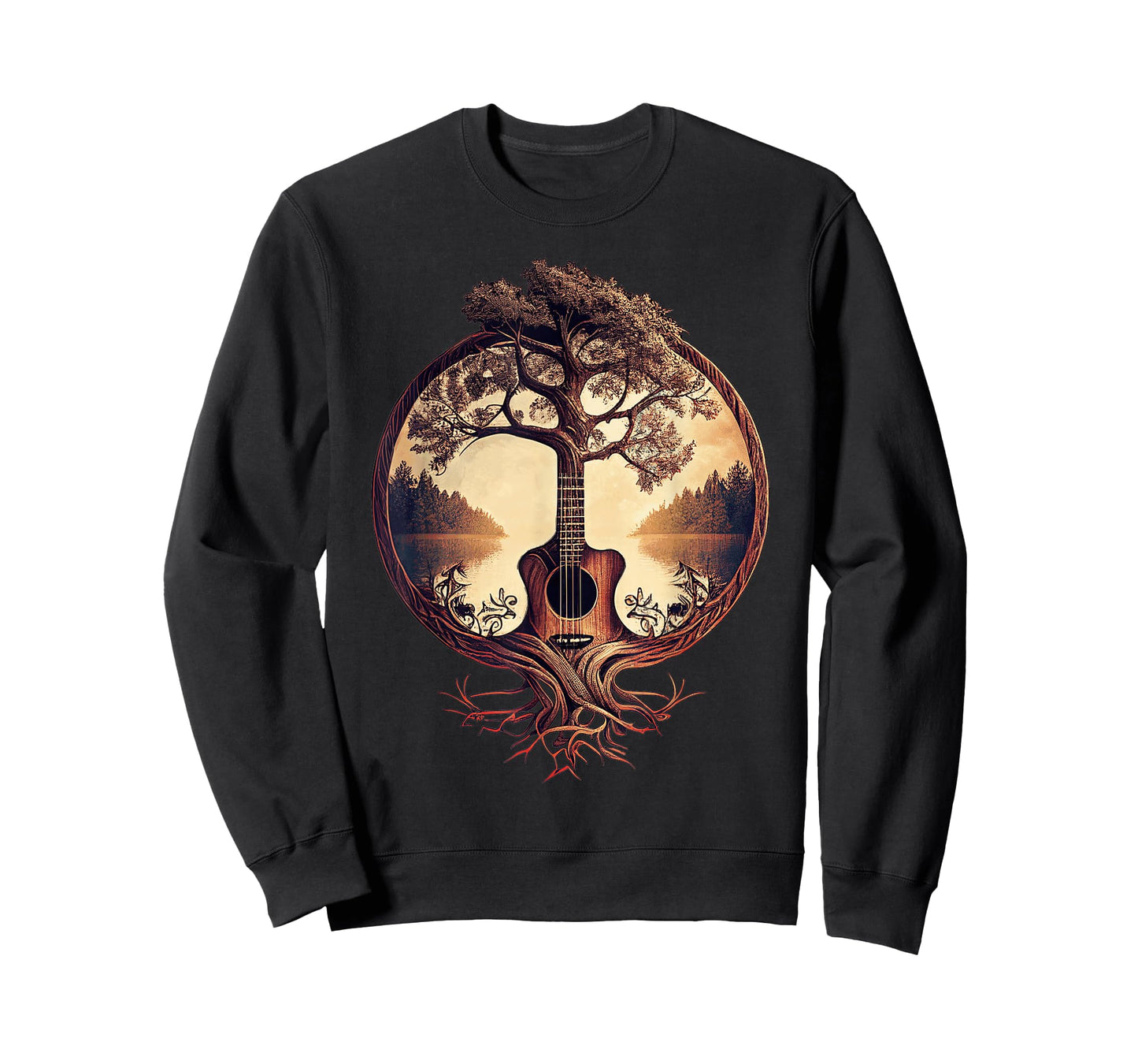 Acoustic Guitar Tree By The Lake Guitarist T-Shirt