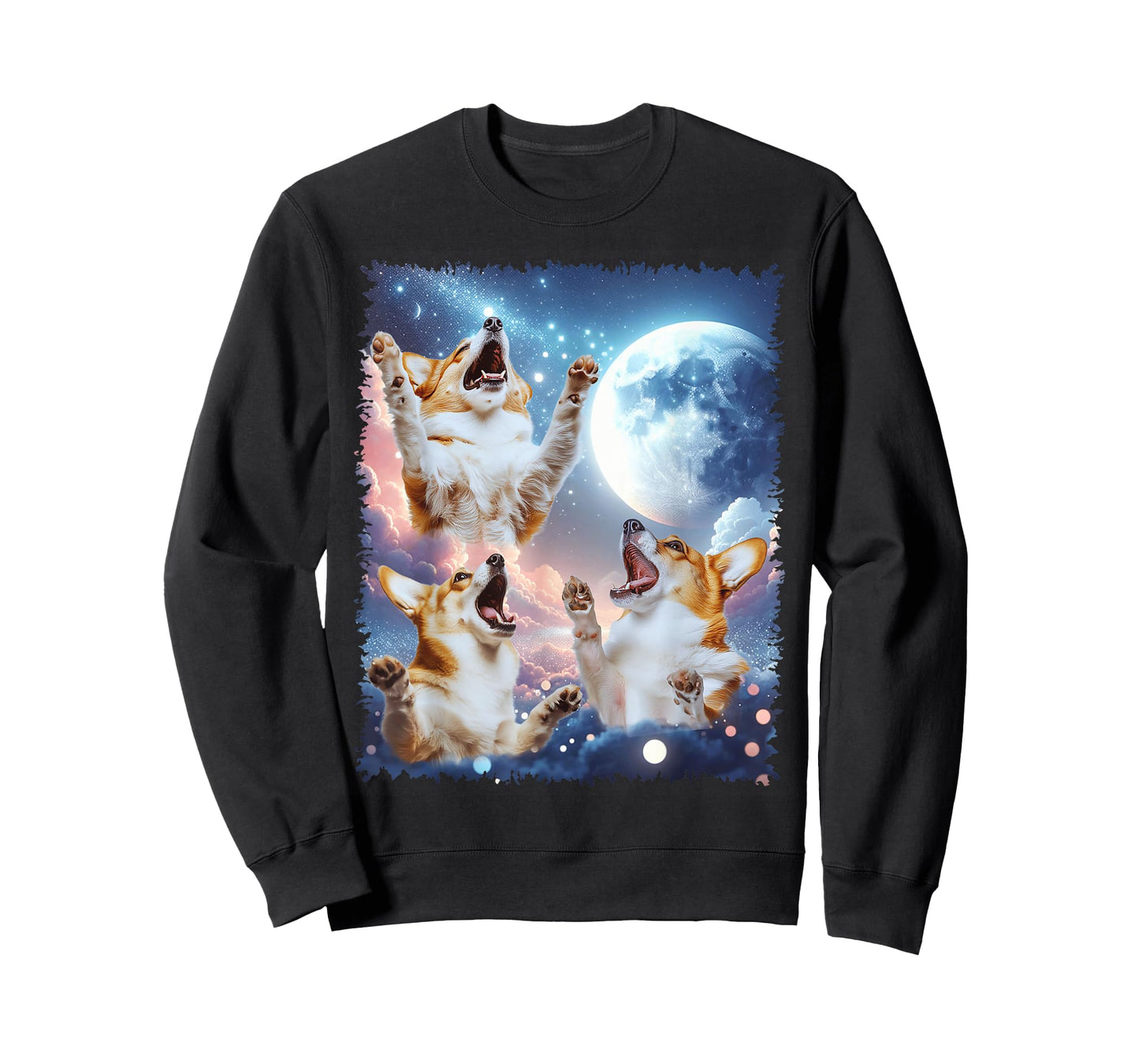 Cute Corgi Moon, Three Corgis Howl At Moon Funny Dog Meme T-Shirt