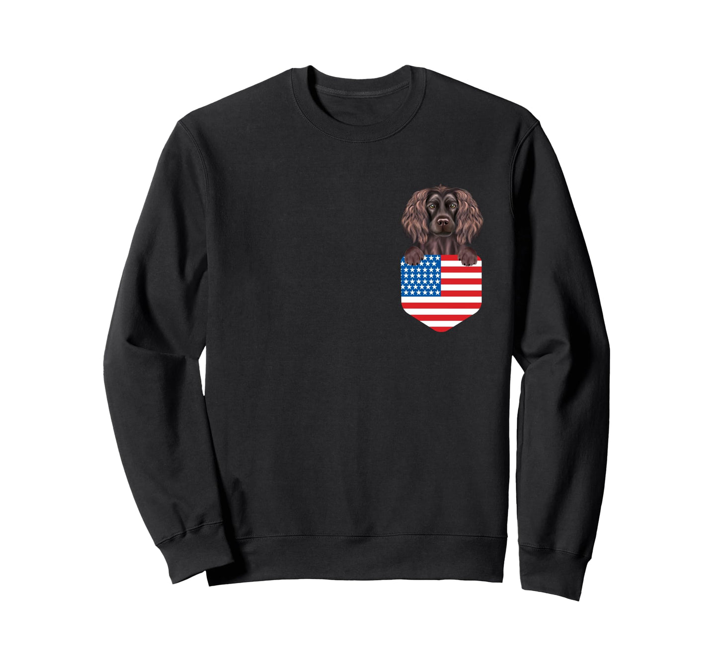 America Flag Boykin Spaniel Dog In Pocket Long Sleeve T-Shirt