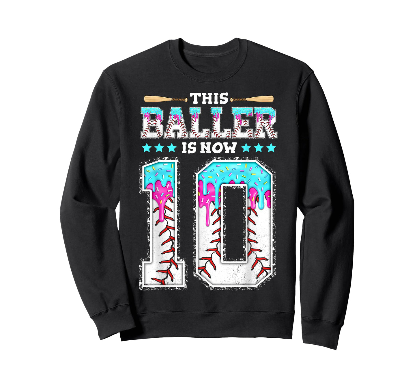 Baller Is Now 10 Year Ice Cream Drip 10th Birthday Baseball T-Shirt