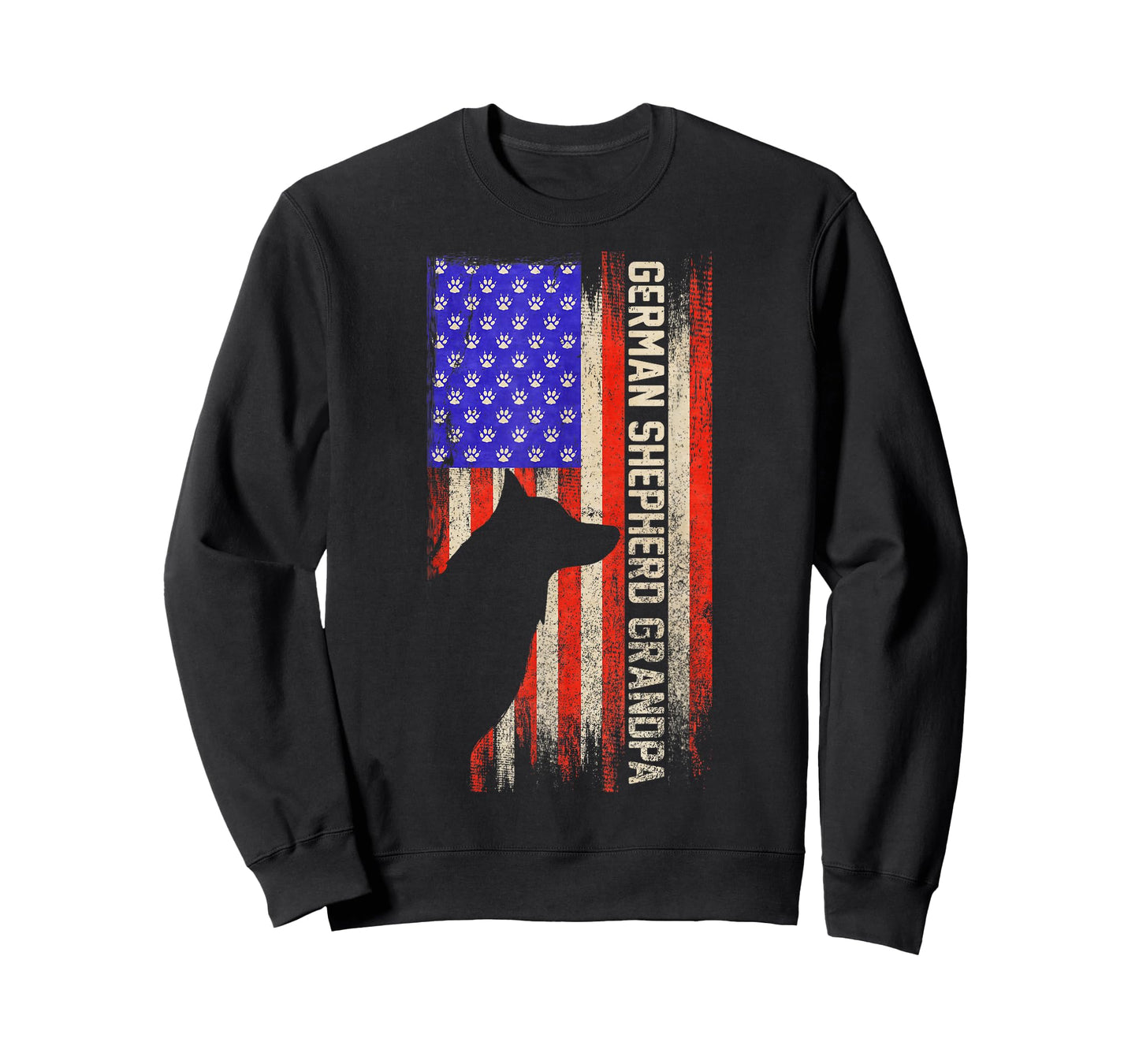 Vintage USA Flag Proud German Shepherd Grandpa Silhouette T-Shirt