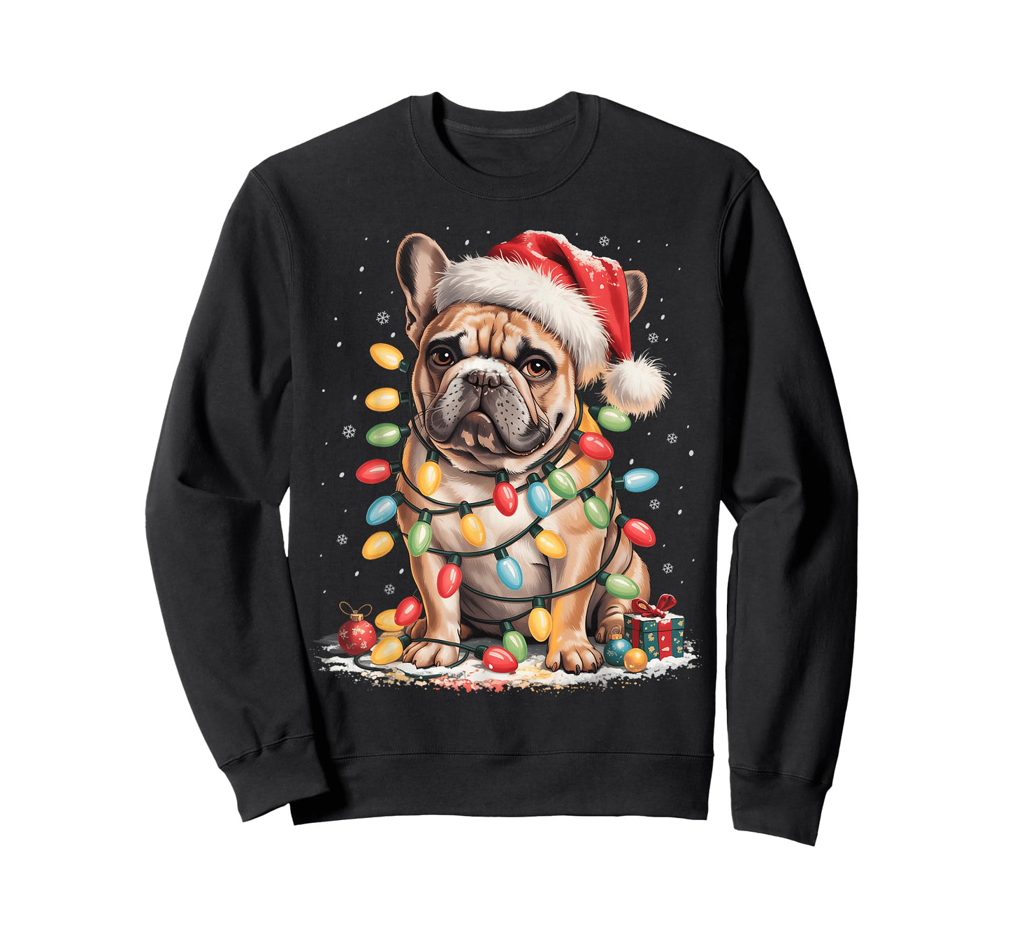 Cute French Bulldog Christmas Tree Santa Xmas Lights Dog T-Shirt