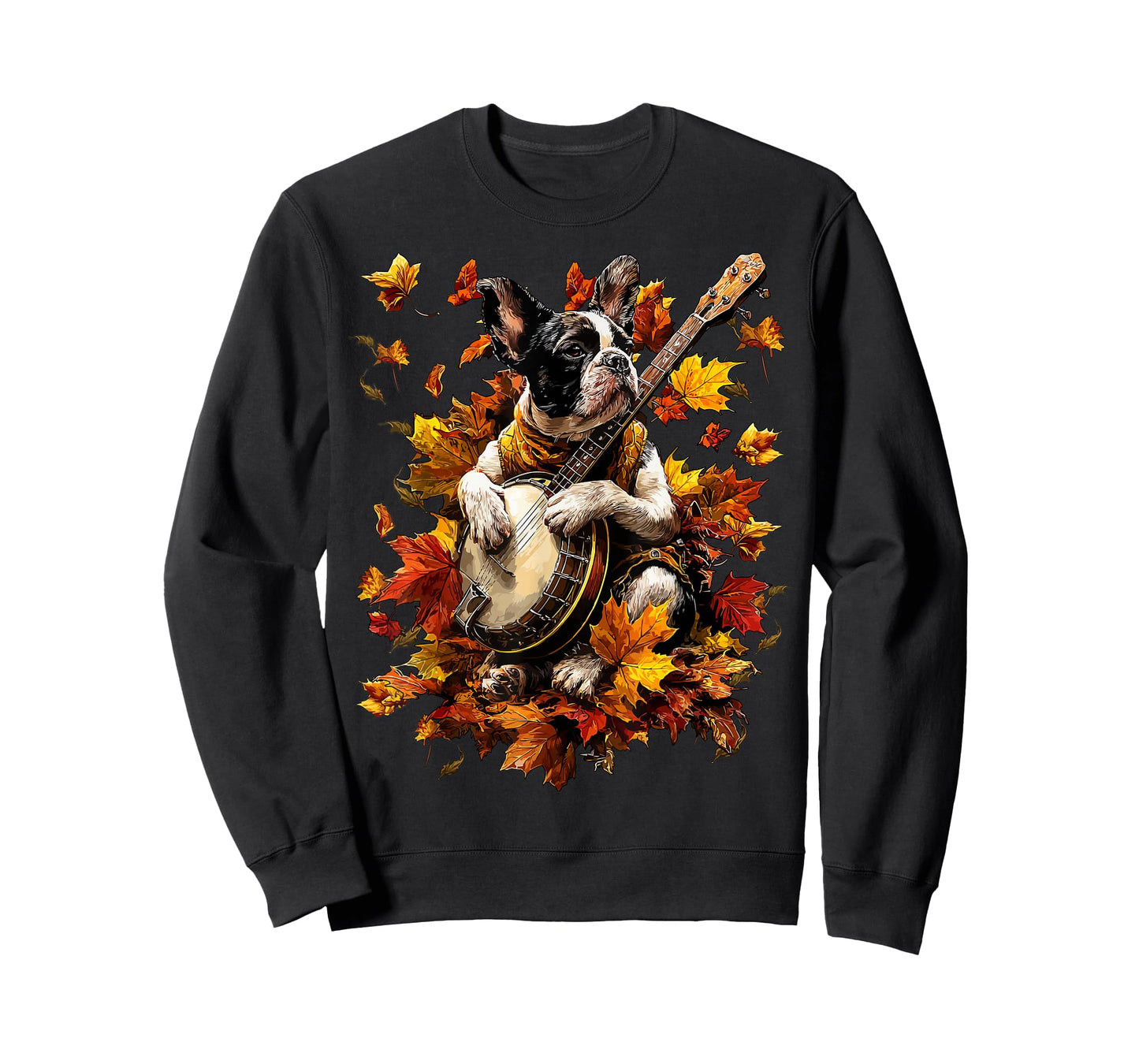Banjoist French Bulldog Playing Banjo Fall Leaves Autumn Dog T-Shirt
