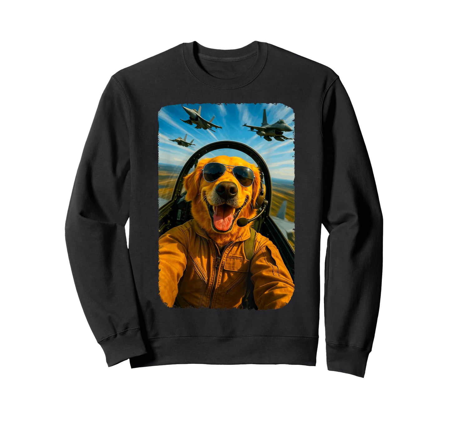 Funny Golden Retriever Fighter Pilot Dog Selfie T-Shirt