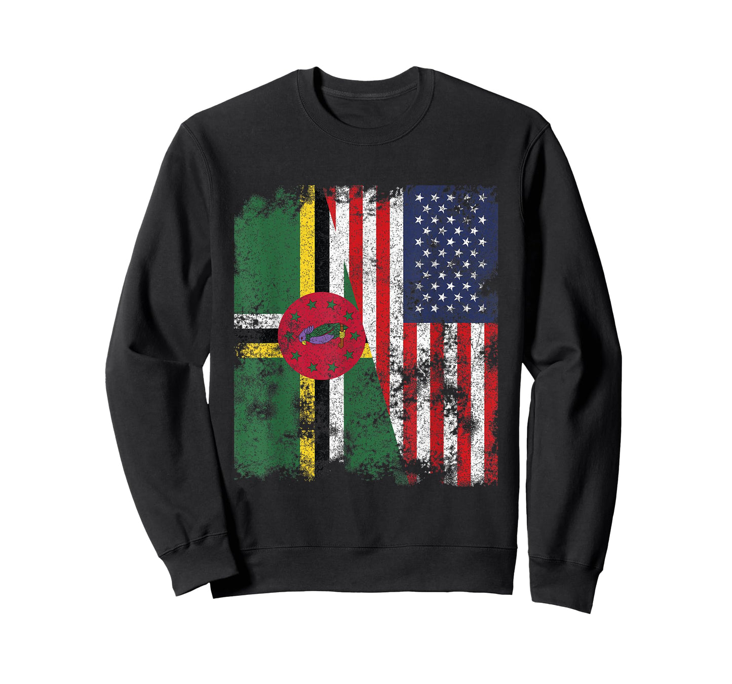 Dominica USA Flag Distressed - Half American T-Shirt for Women Kids Men