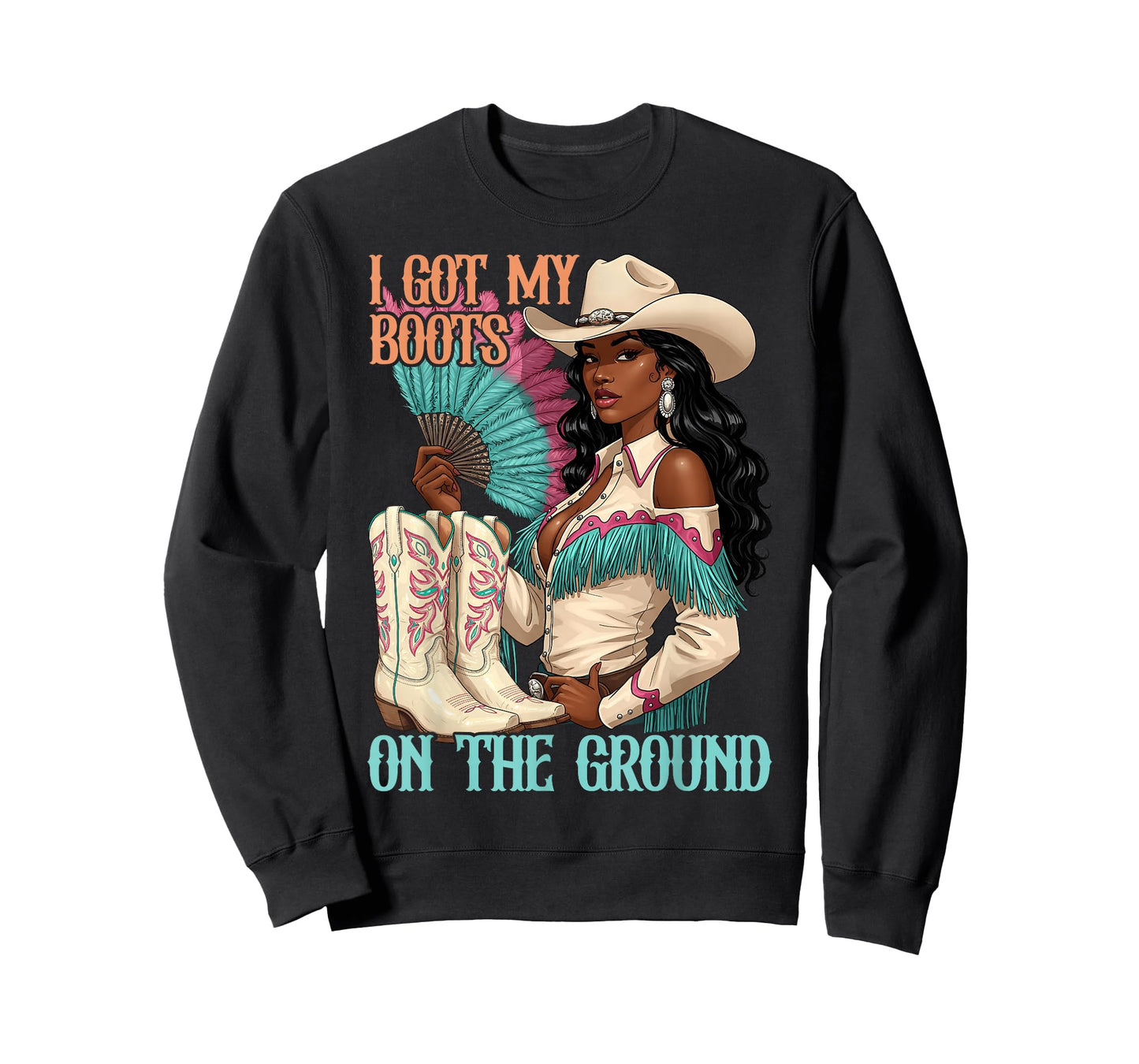 Western Cowgirl I Got My Boots On The Ground Melanin Swag T-Shirt