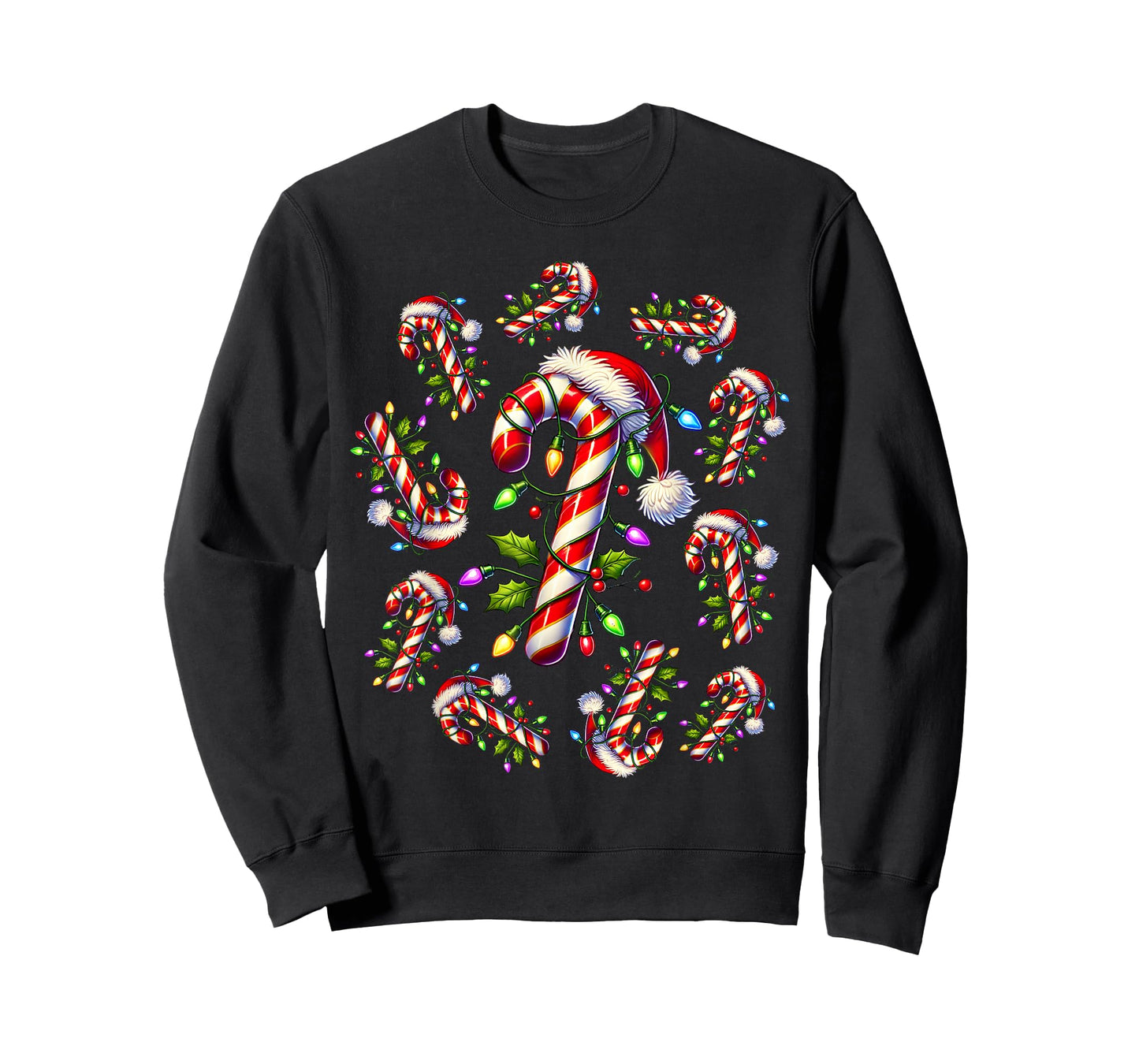 Red and White Candy Cane Santa Christmas Funny Xmas Lights T-Shirt