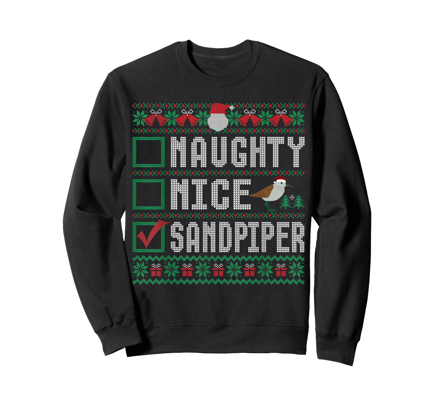 Naughty Nice Sandpiper Birds Animal Lovers Christmas List T-Shirt