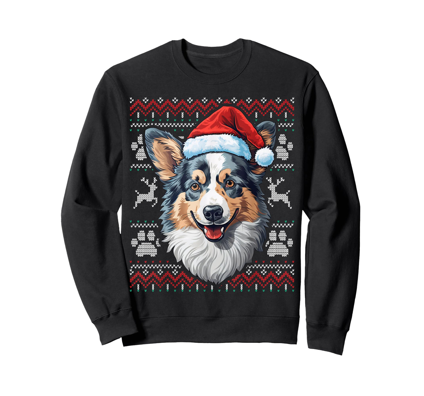 Blue Merle Corgi Santa Hat Christmas Funny Dog Mom Dad T-Shirt