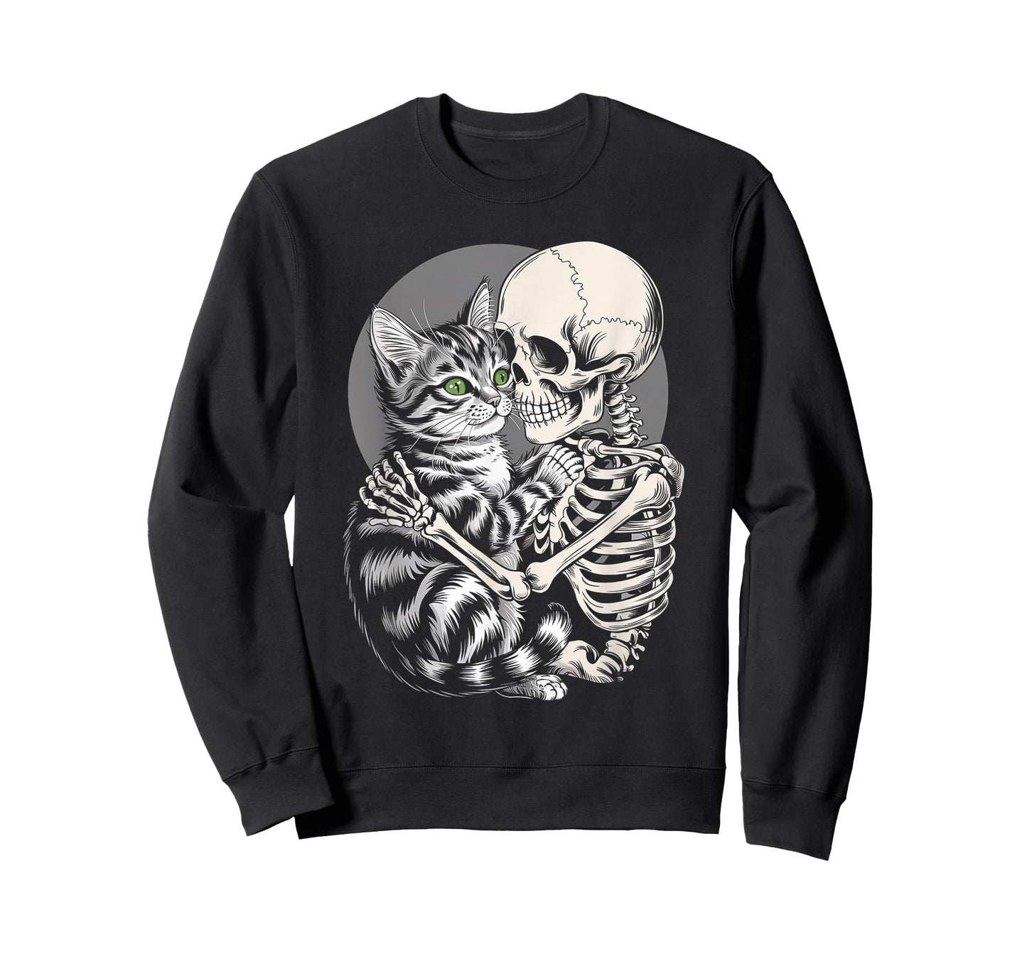 Skeleton Hugging Cat Halloween Cat Lover Skull Kitty T-Shirt