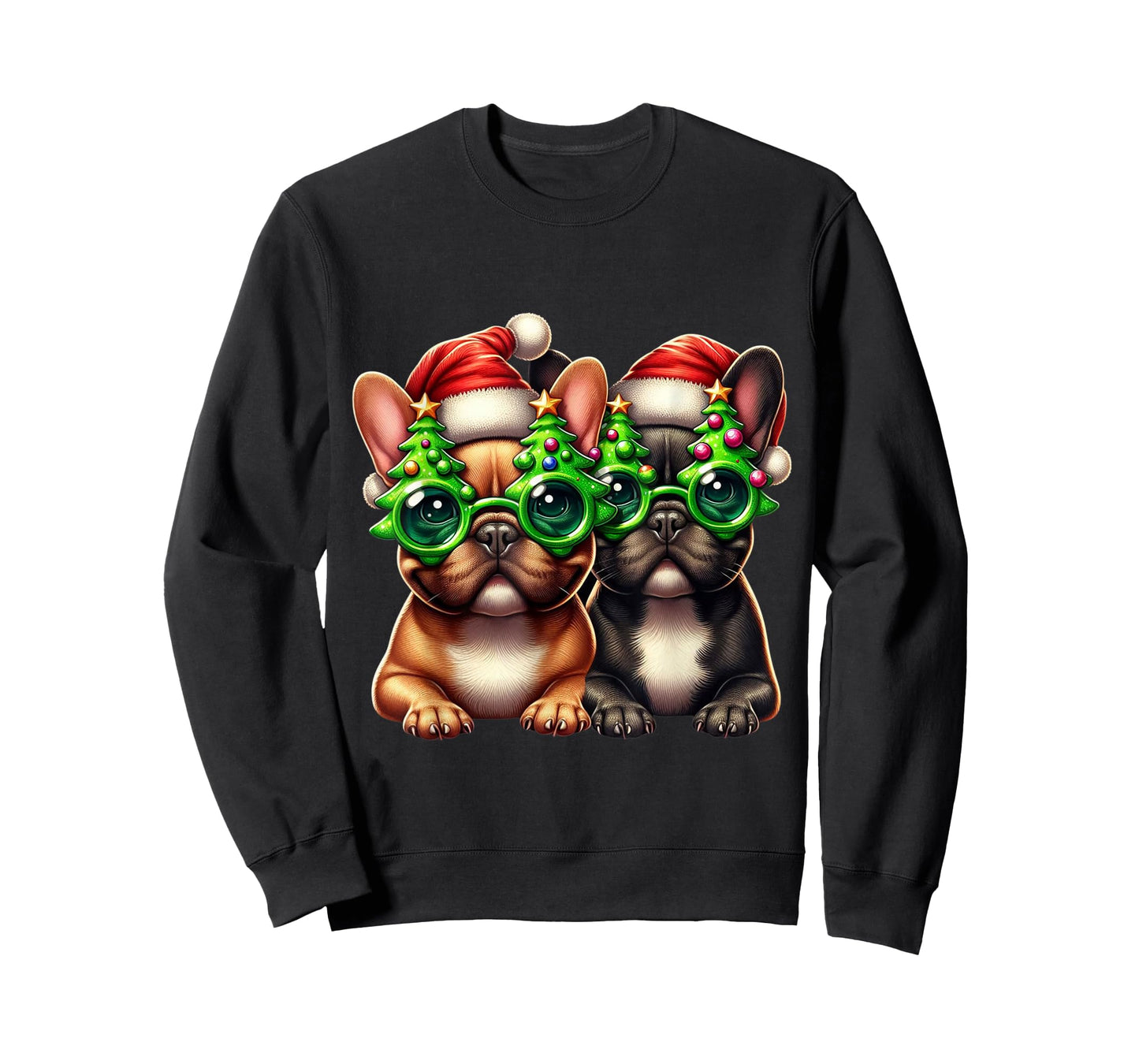 French Bulldog Wearing Christmas Tree Glasses Men Women Kids T-Shirt