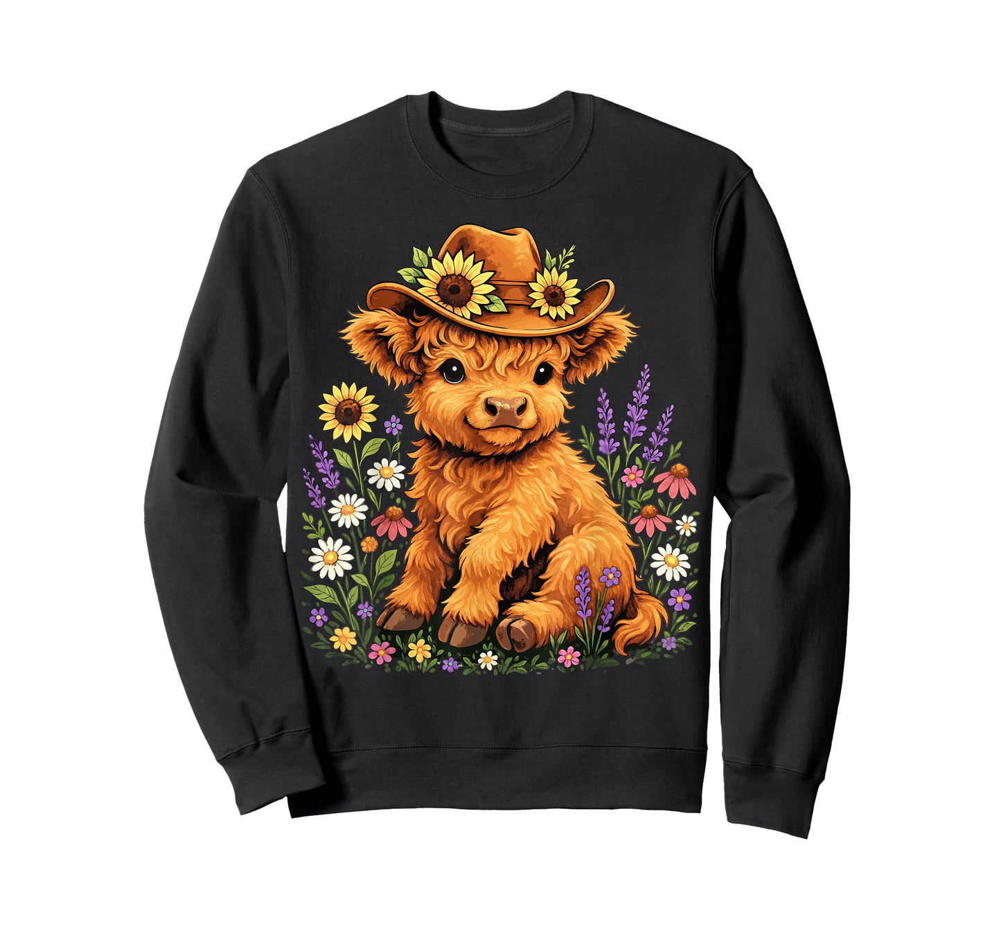 Cute Highland Cow with Flowers and Cowboy Hat T-Shirt