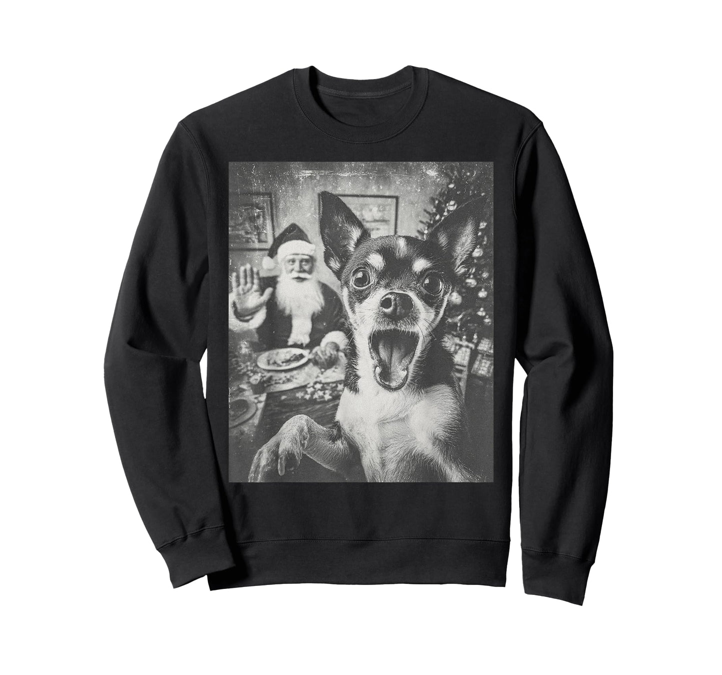Funny AI Chihuahua Dog Selfie with Santa Claus Christmas T-Shirt
