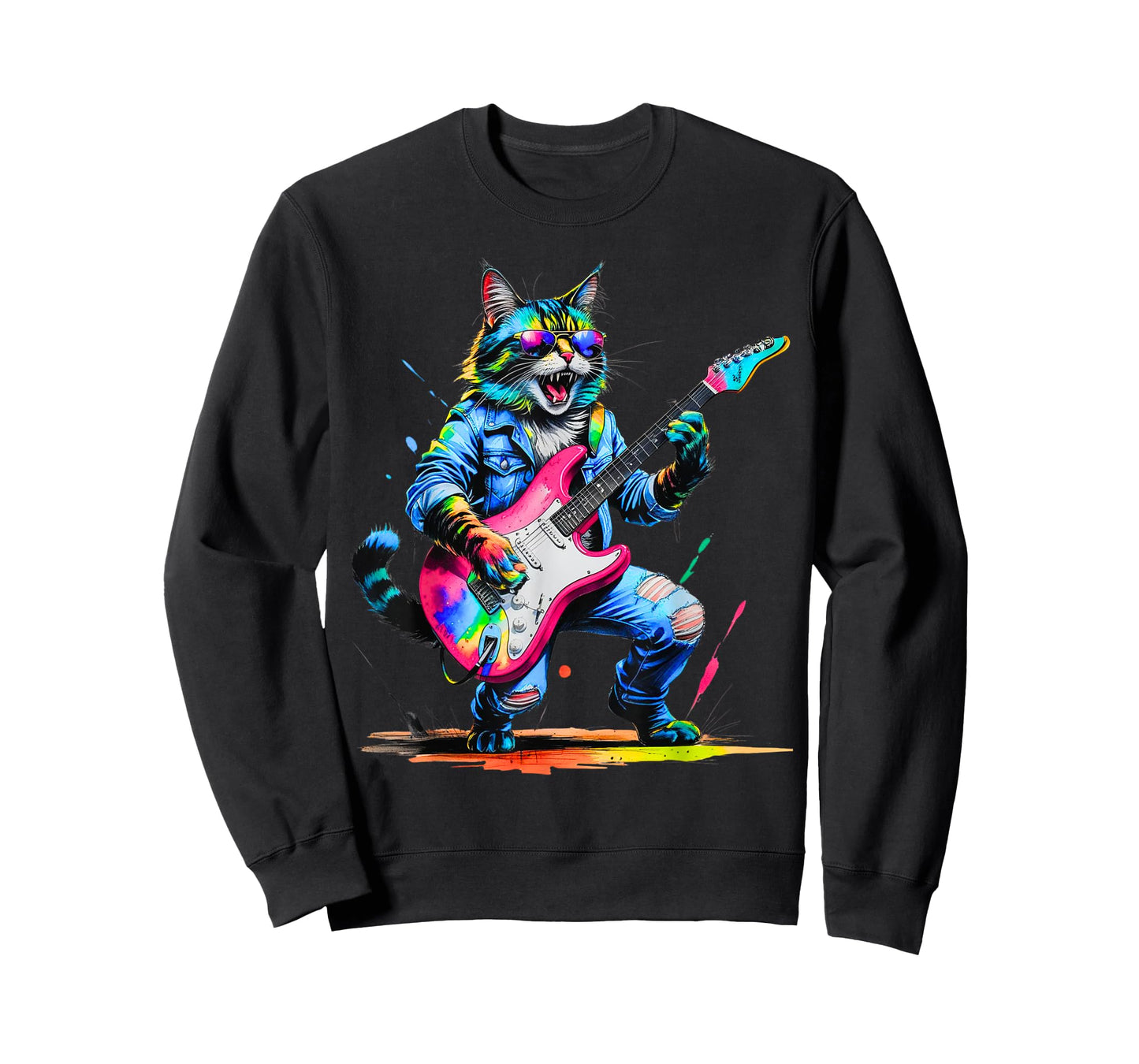 Pawsome Funny Cat Playing Guitar Rock Star Cat Lover T-Shirt