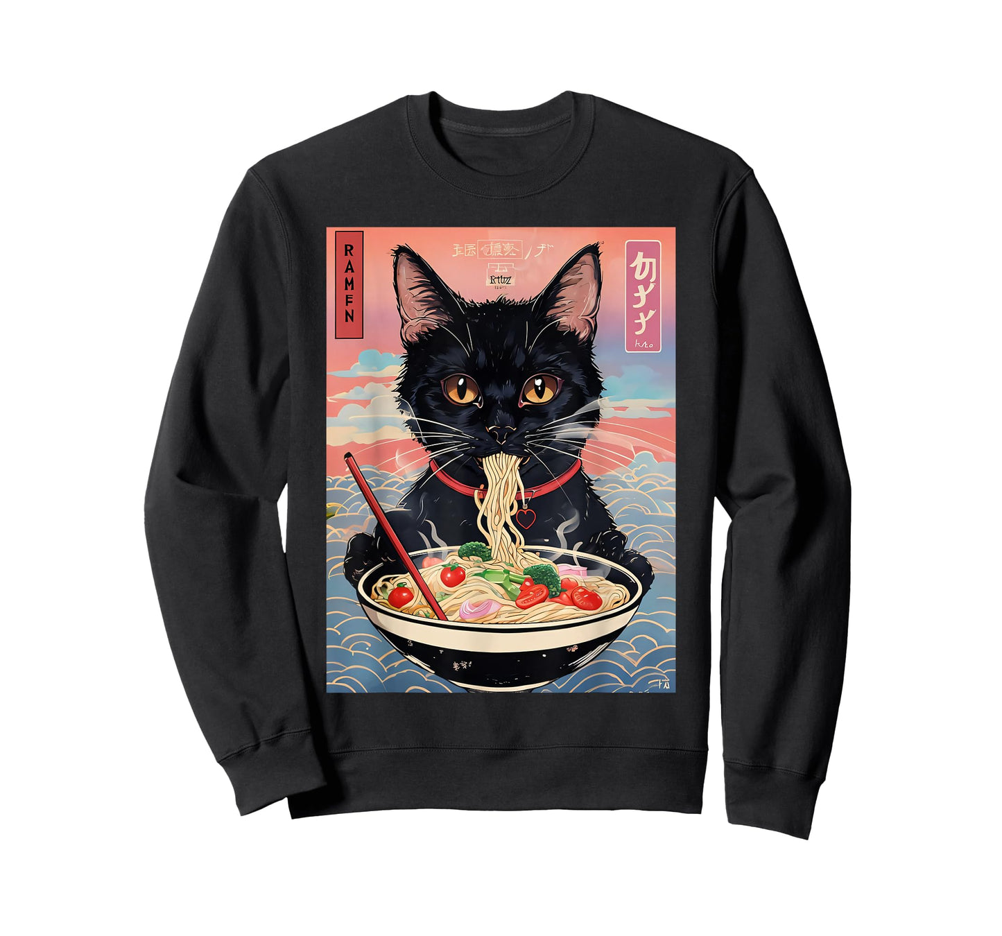 Anime Manga Kawaii Otaku Style Urban Streetwear Ramen Cat T-Shirt