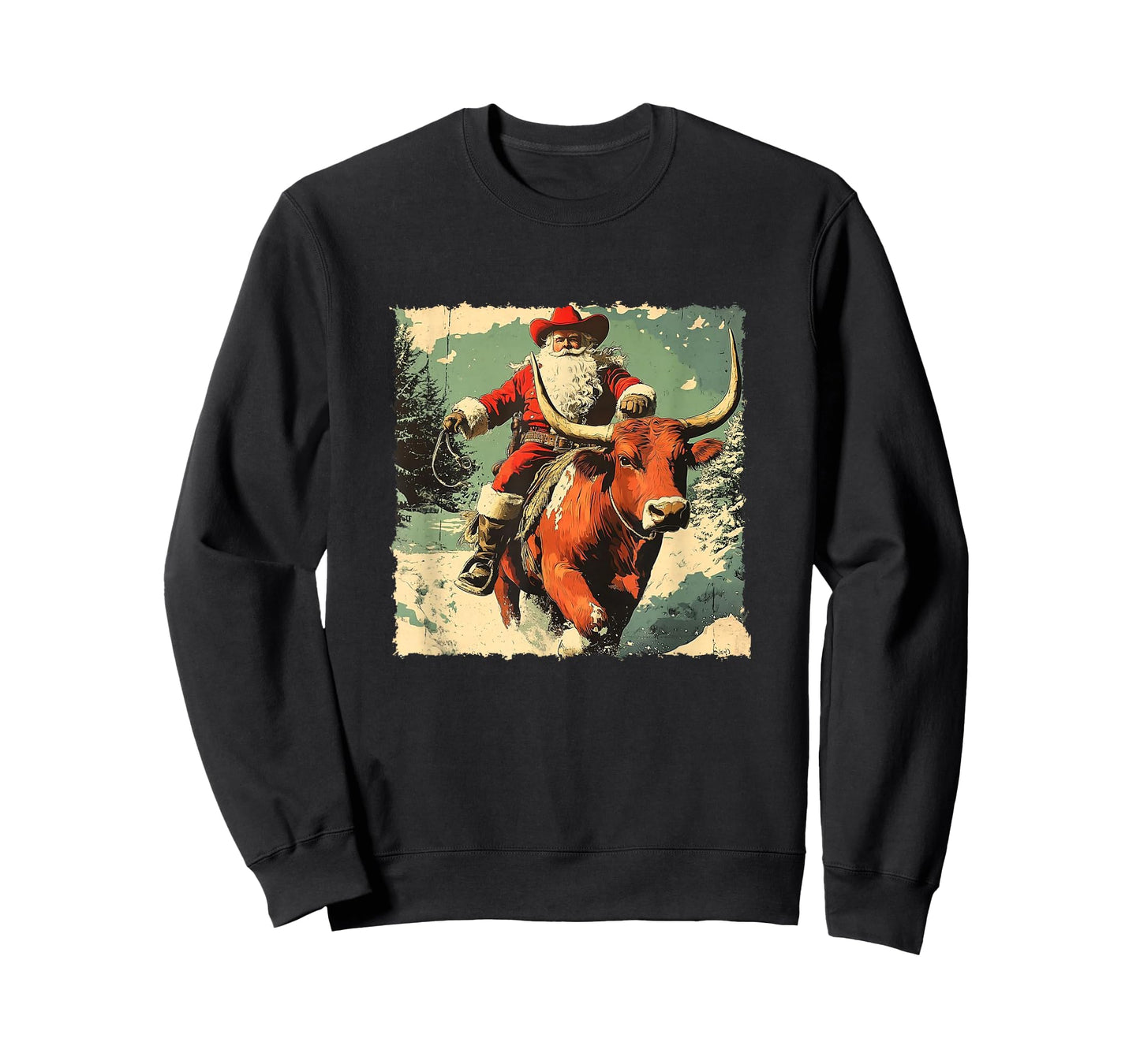 Cowboy Santa Riding a Longhorn – Vintage Western Christmas T-Shirt